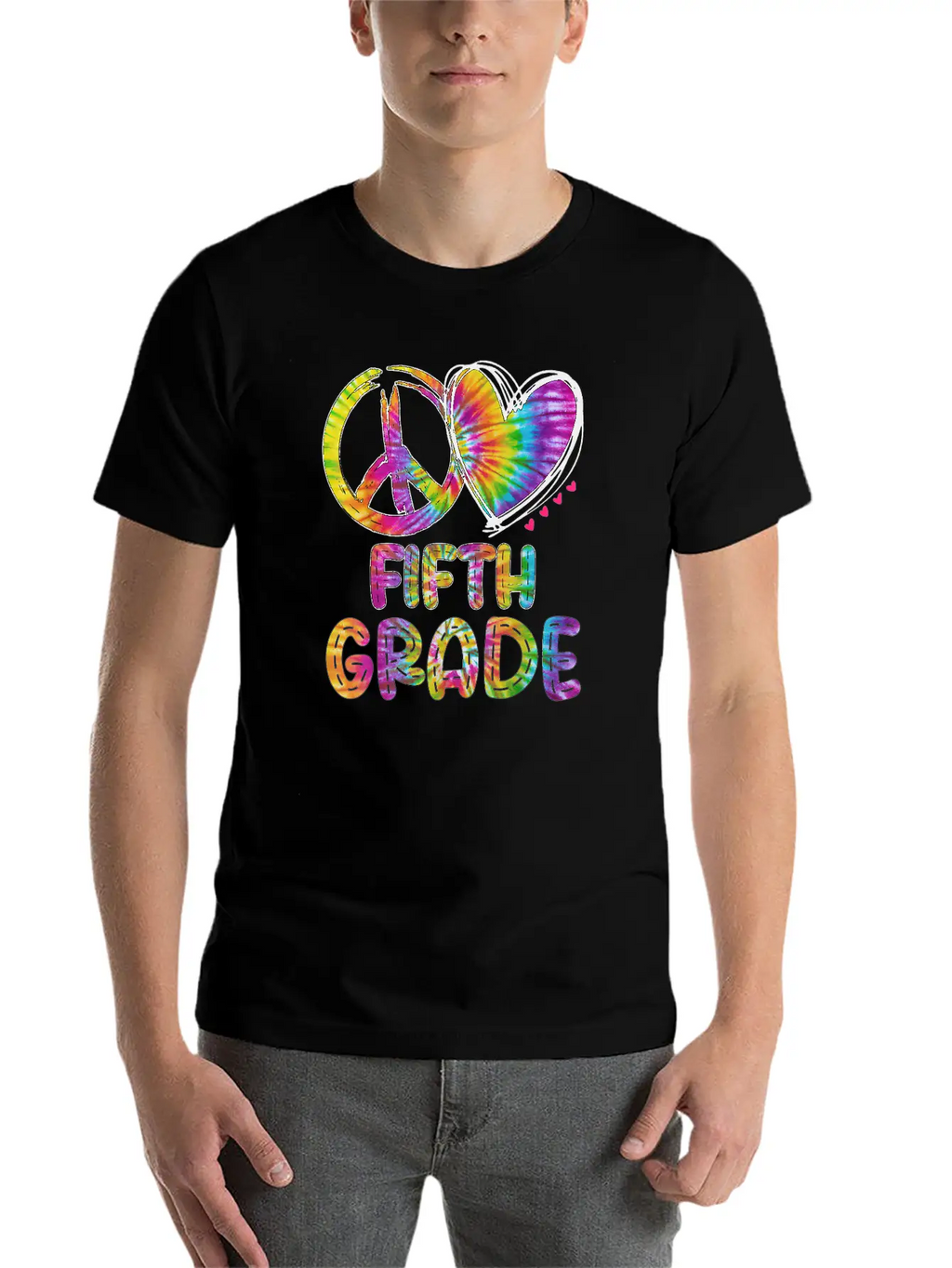 Peace Love Fifth Grade Funny Tie Dye Back School Unisex Short Sleeve Soft Cotton T-Shirt – Casual Everyday Wear