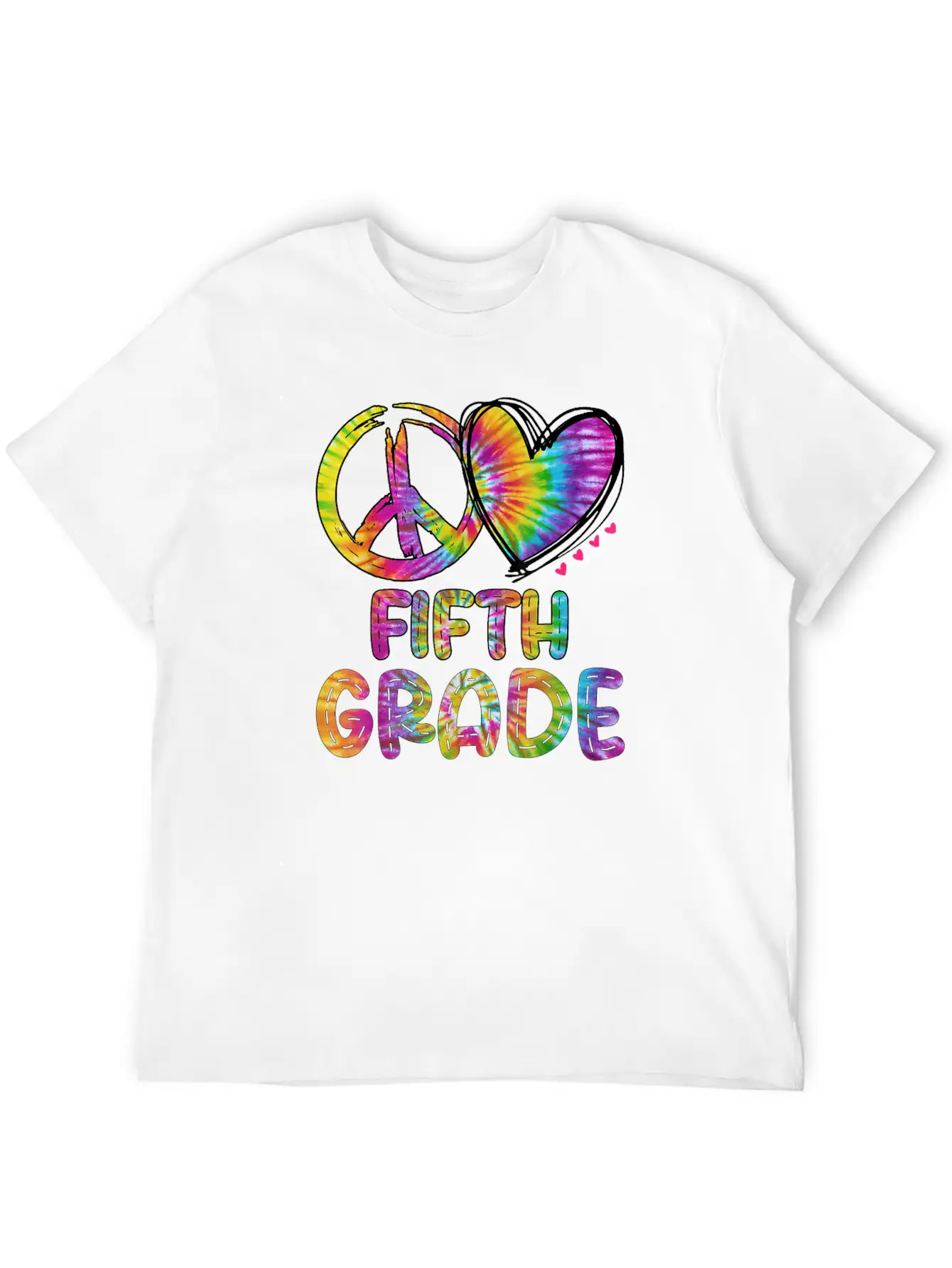 Peace Love Fifth Grade Funny Tie Dye Back School Unisex Short Sleeve Soft Cotton T-Shirt – Casual Everyday Wear