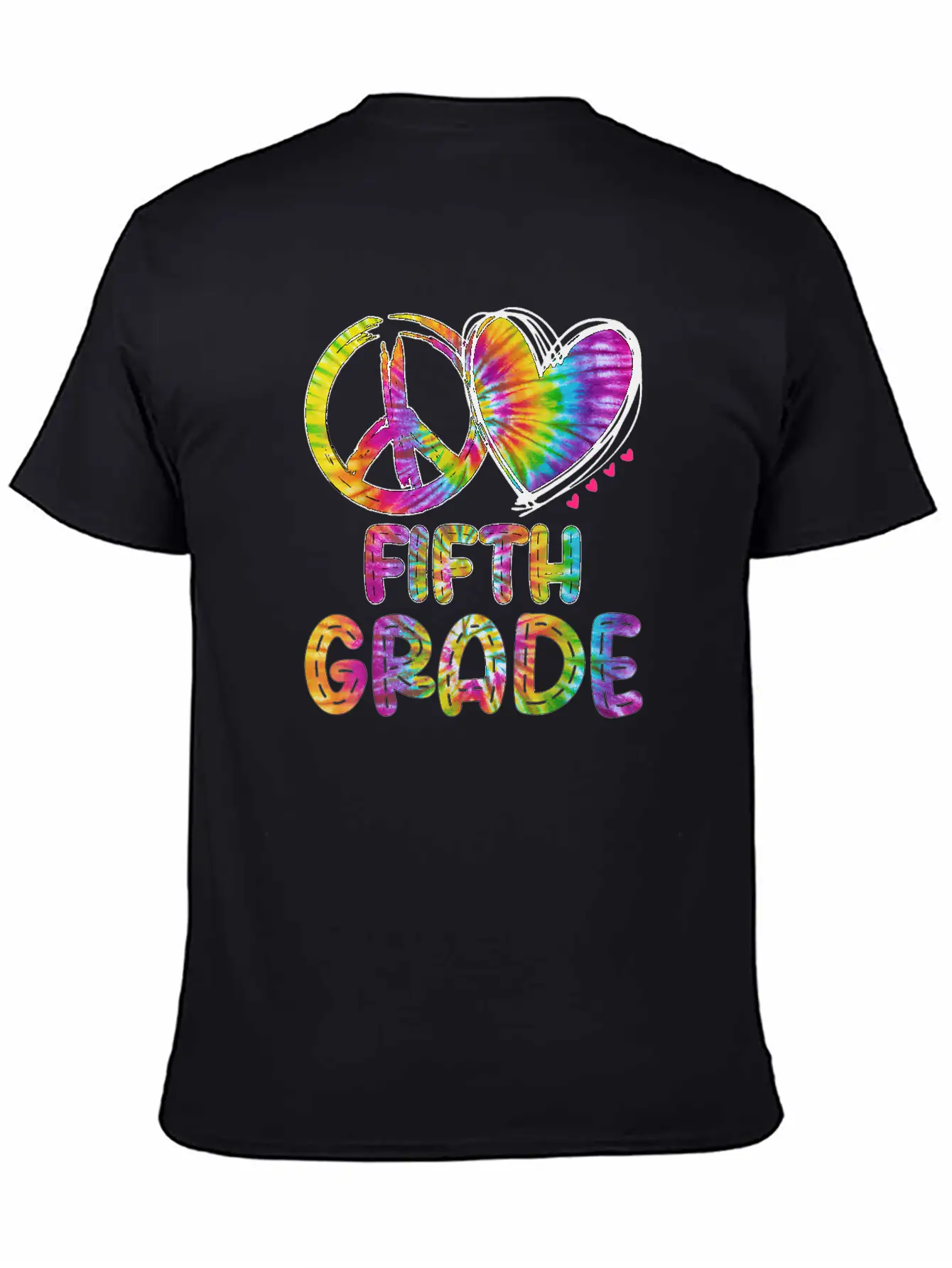 Peace Love Fifth Grade Funny Tie Dye Back School Unisex Short Sleeve Soft Cotton T-Shirt – Casual Everyday Wear