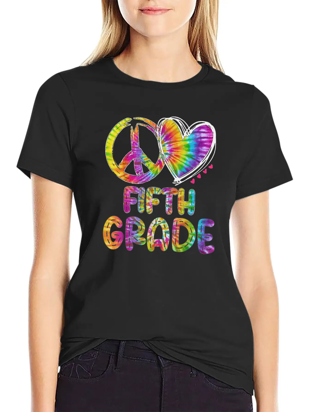 Peace Love Fifth Grade Funny Tie Dye Back School Unisex Short Sleeve Soft Cotton T-Shirt – Casual Everyday Wear
