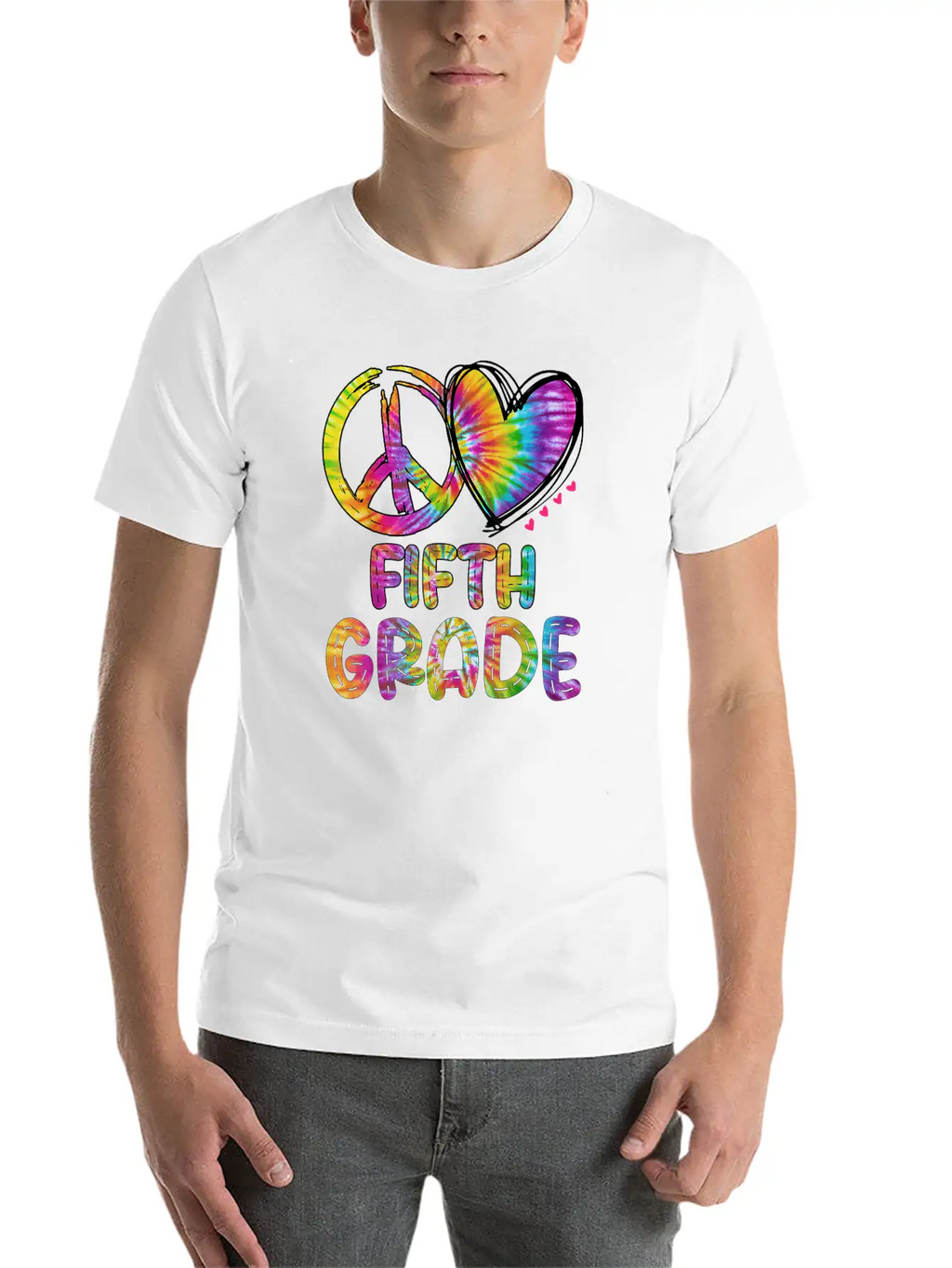 Peace Love Fifth Grade Funny Tie Dye Back School Unisex Short Sleeve Soft Cotton T-Shirt – Casual Everyday Wear