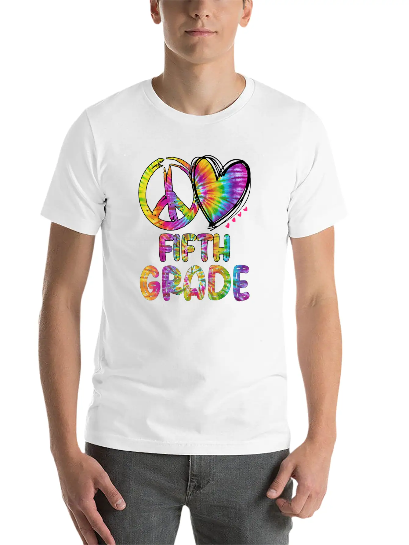 Peace Love Fifth Grade Funny Tie Dye Back School Unisex Short Sleeve Soft Cotton T-Shirt – Casual Everyday Wear
