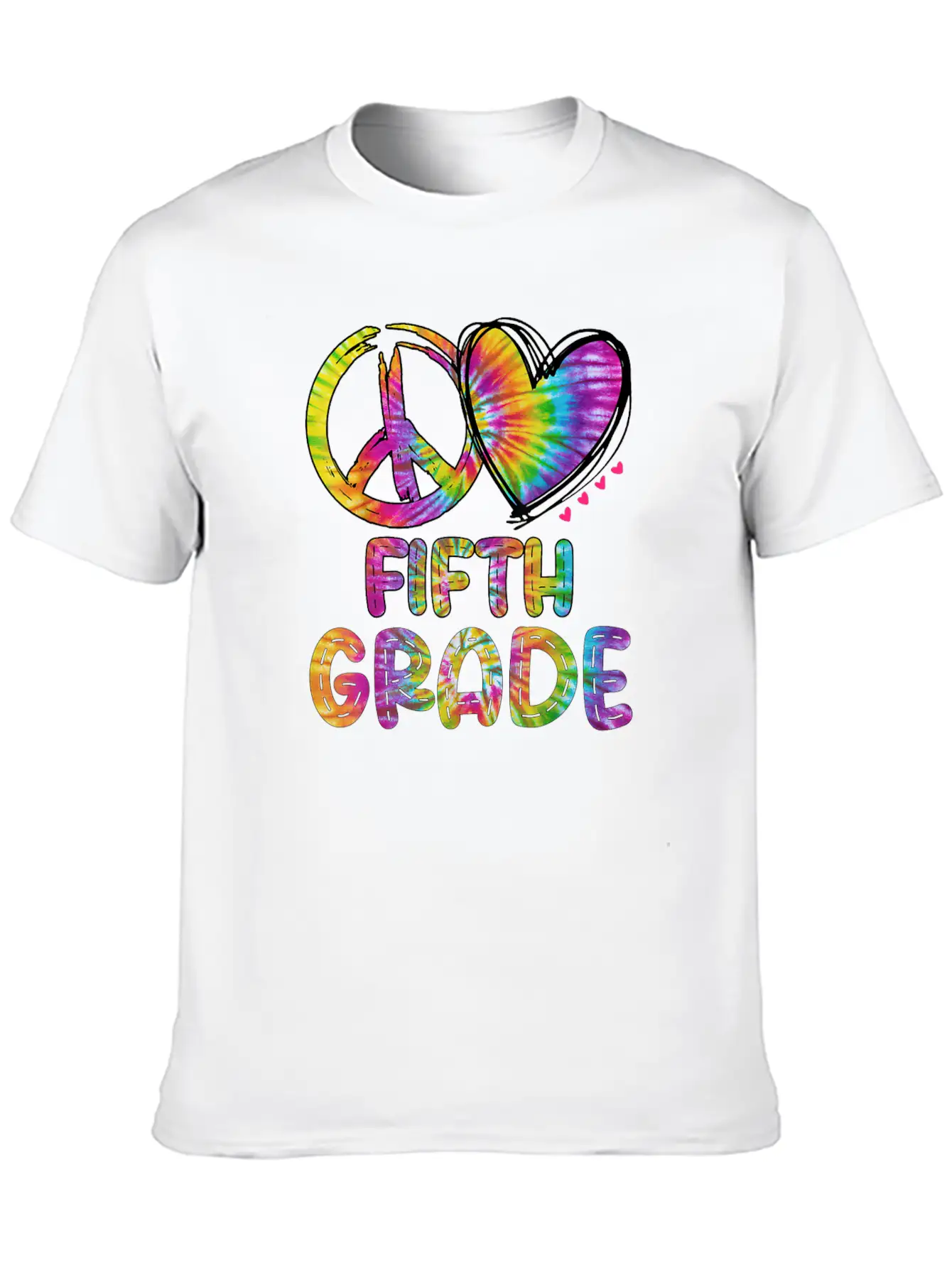 Peace Love Fifth Grade Funny Tie Dye Back School Unisex Short Sleeve Soft Cotton T-Shirt – Casual Everyday Wear