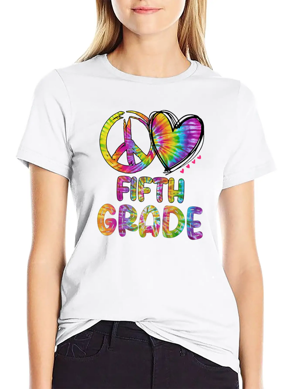 Peace Love Fifth Grade Funny Tie Dye Back School Unisex Short Sleeve Soft Cotton T-Shirt – Casual Everyday Wear