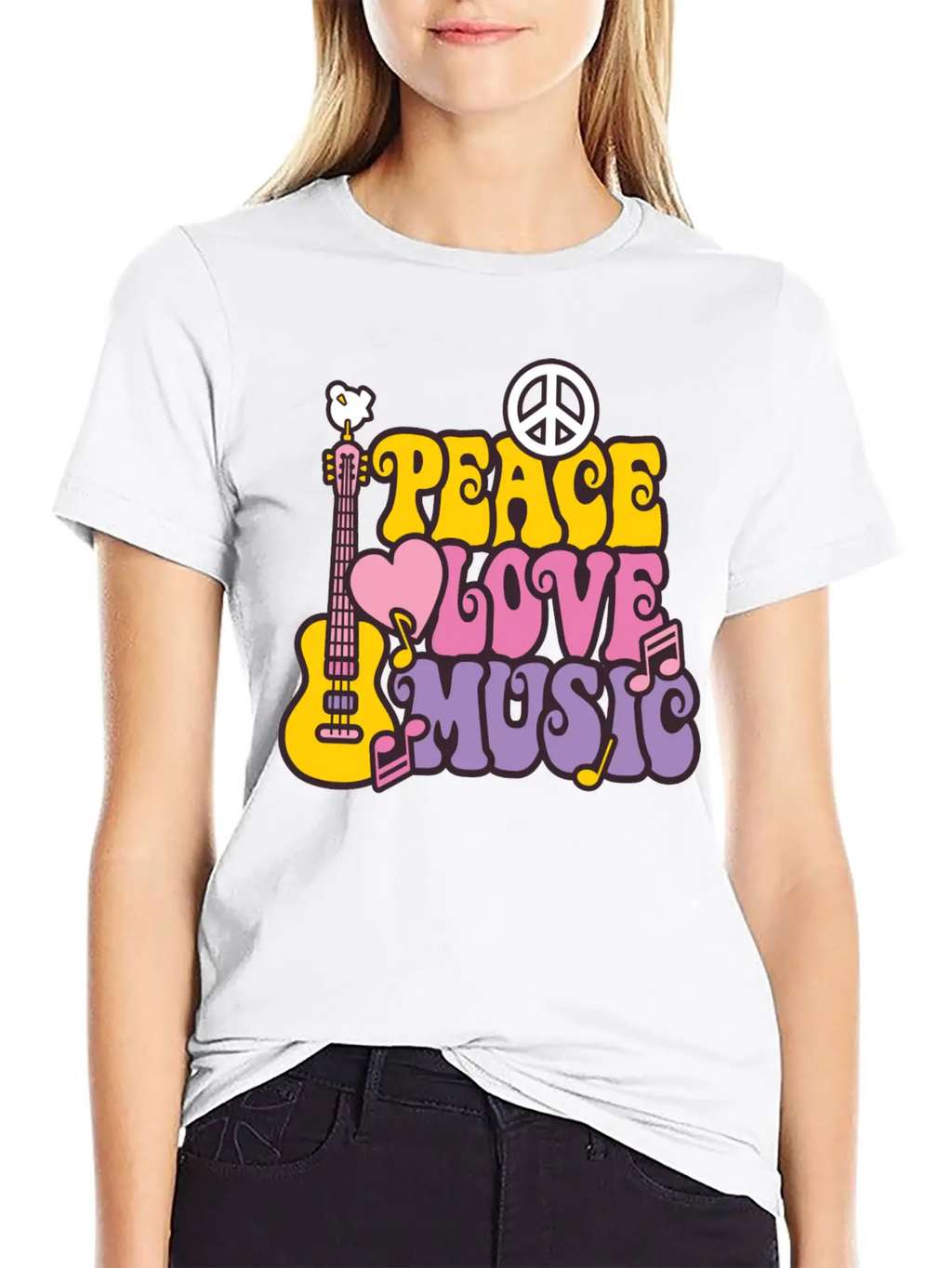 Peace Love Music Breathable Soft Cotton T-Shirt – Timeless Casual Look