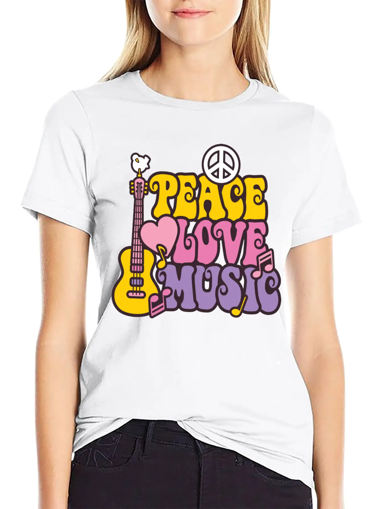 Peace Love Music Breathable Soft Cotton T-Shirt – Timeless Casual Look