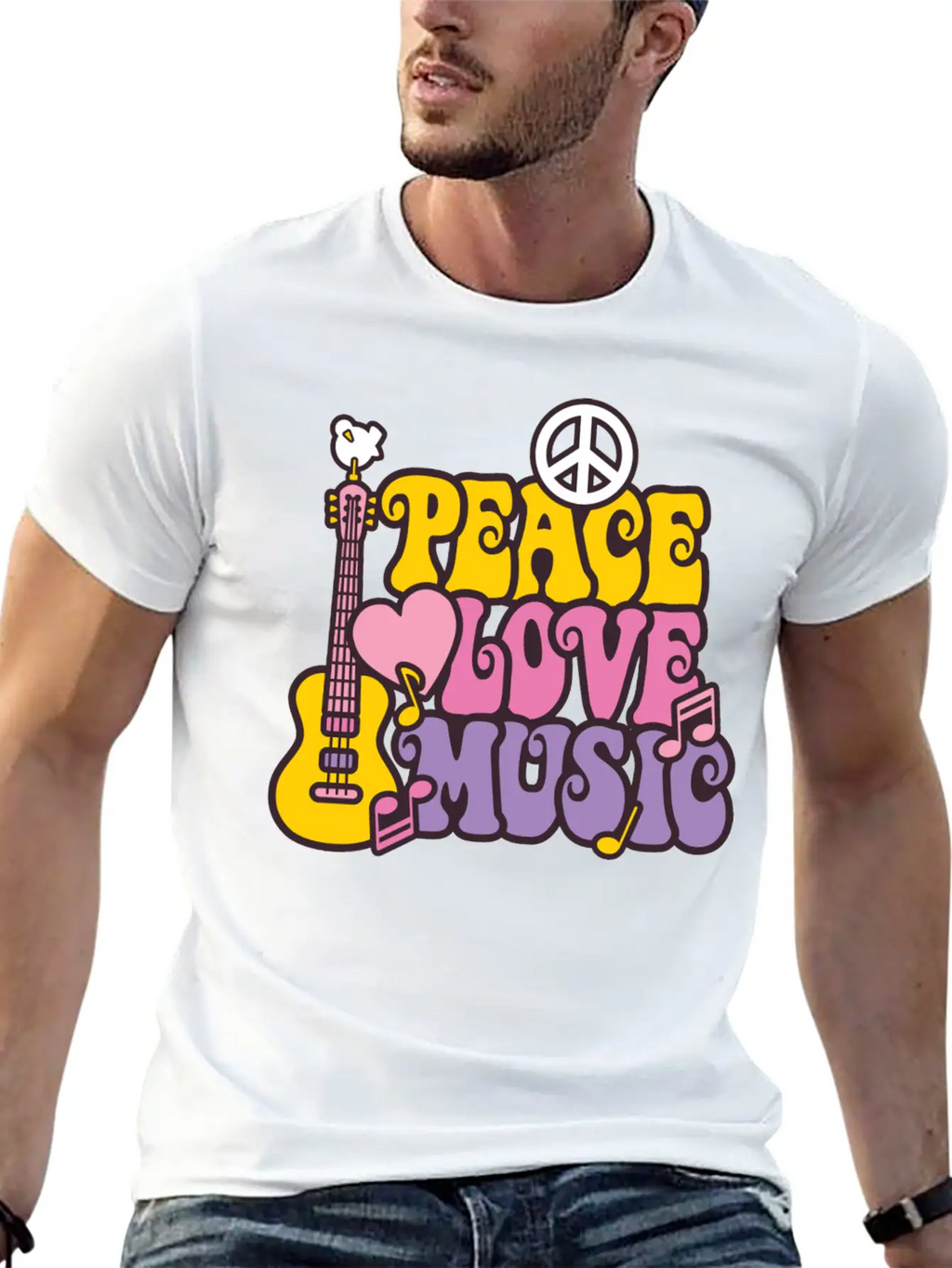 Peace Love Music Breathable Soft Cotton T-Shirt – Timeless Casual Look