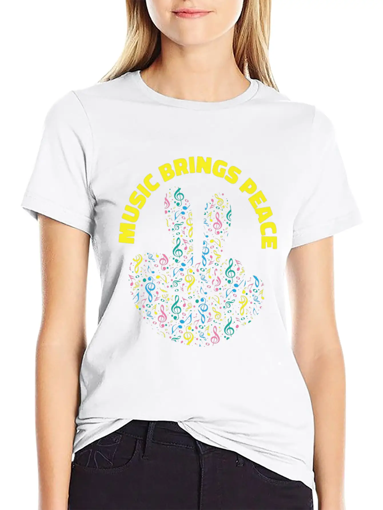 Peace Lover Music Notes Musician Peace Sign Music Stylish Everyday T-Shirt – Unisex Basic Cotton Tee