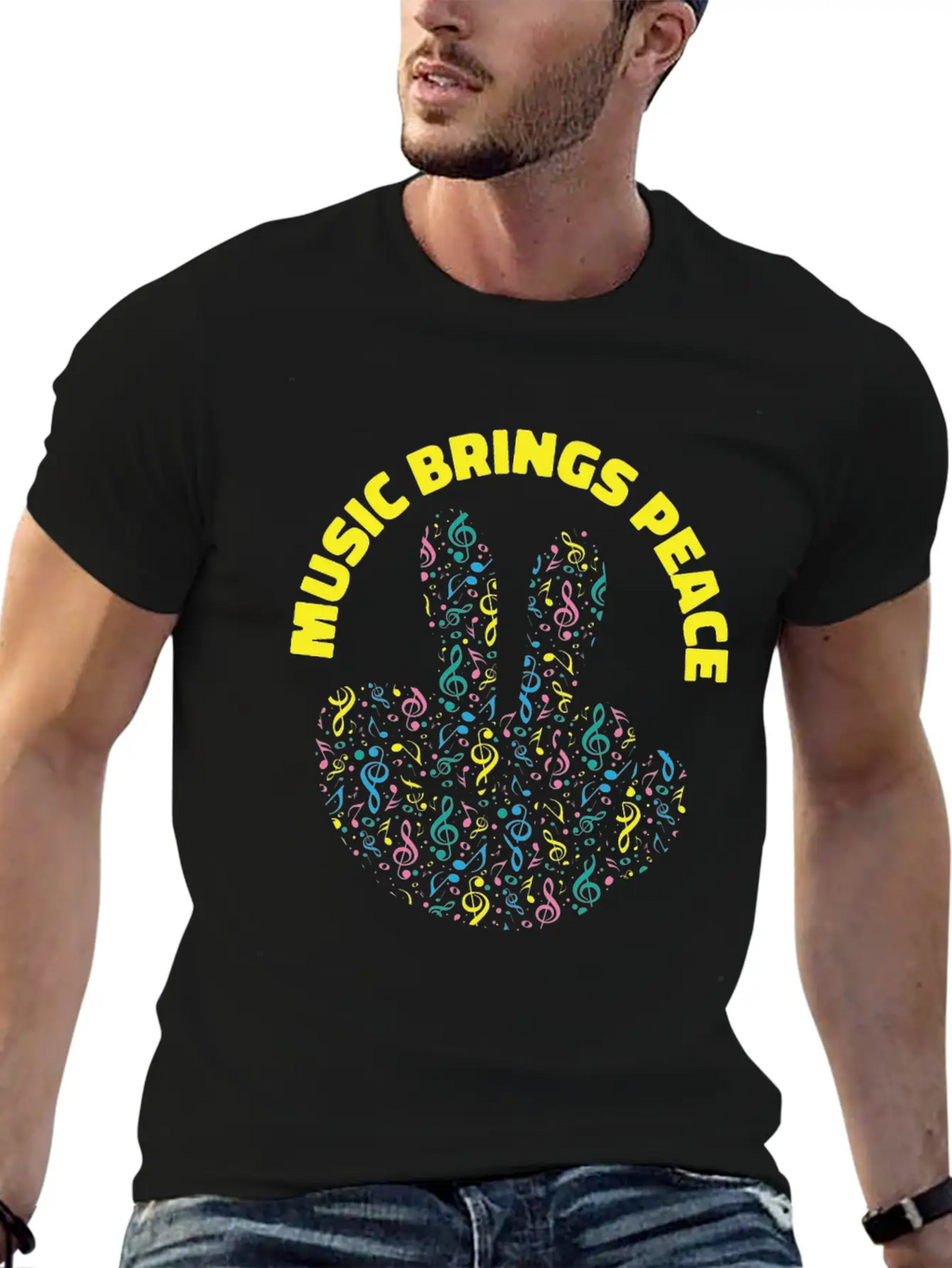 Peace Lover Music Notes Musician Peace Sign Music Stylish Everyday T-Shirt – Unisex Basic Cotton Tee