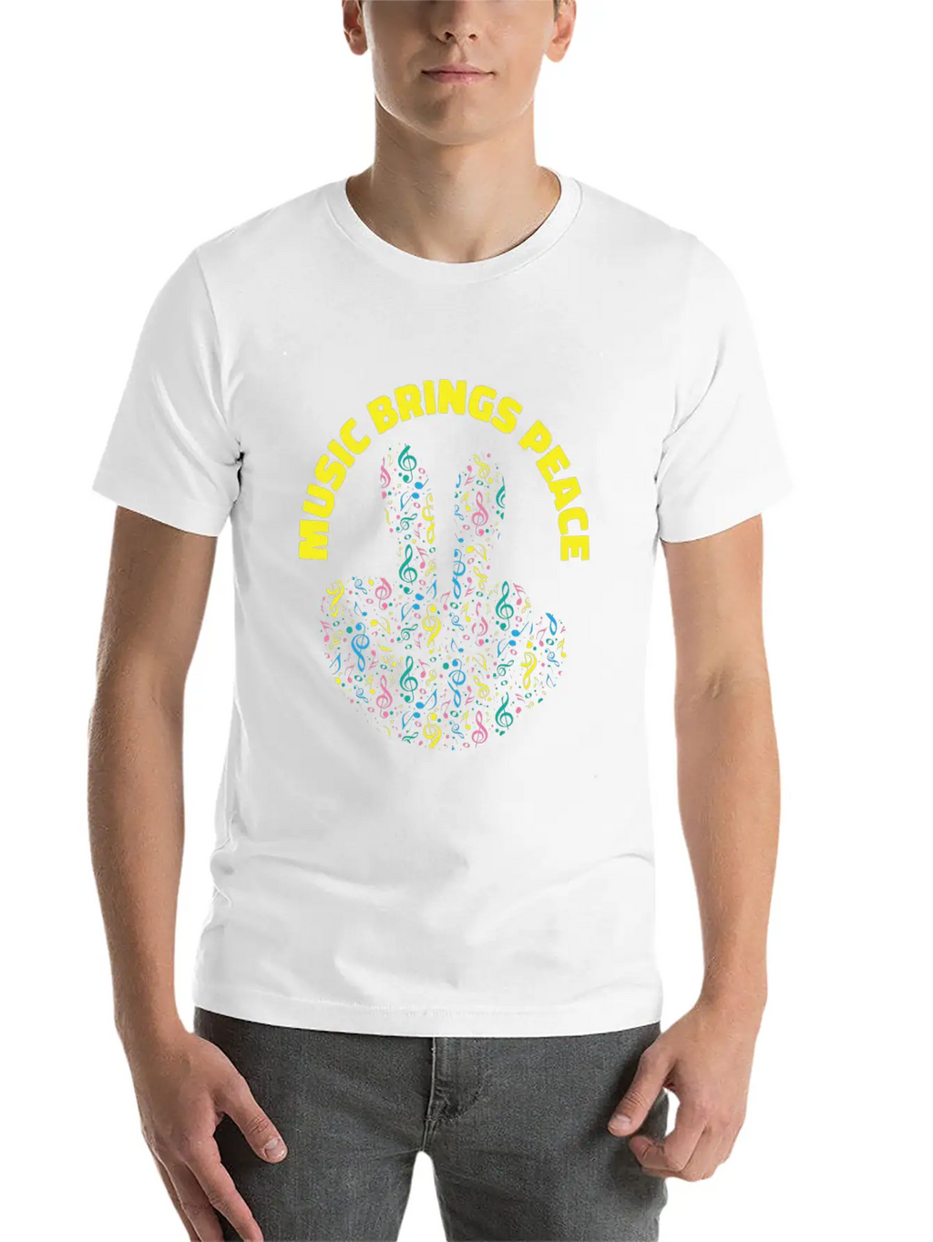 Peace Lover Music Notes Musician Peace Sign Music Stylish Everyday T-Shirt – Unisex Basic Cotton Tee