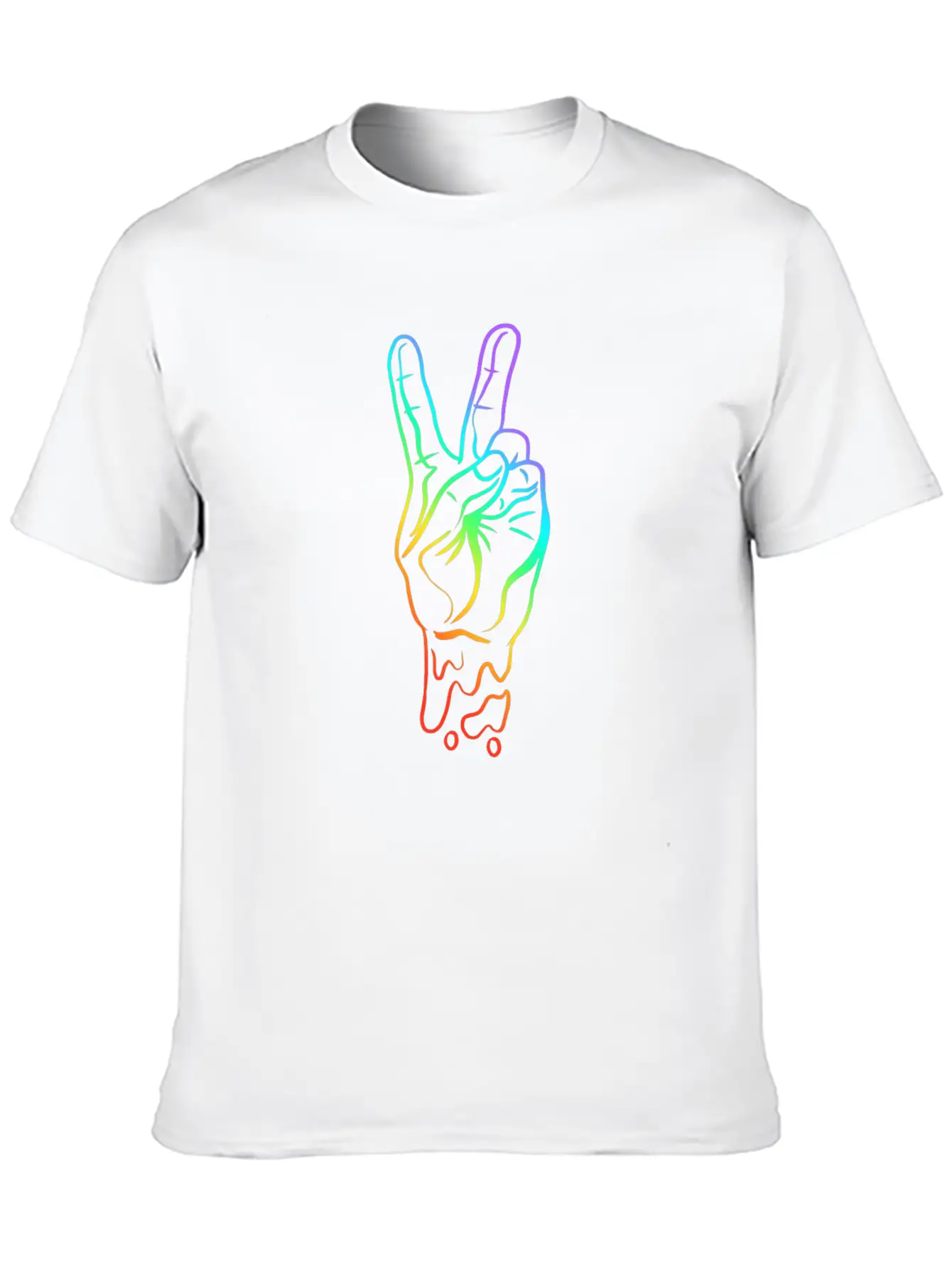 Peace Peace Hand Sign Rainbow Colors Breathable Soft Cotton T-Shirt – Timeless Casual Look