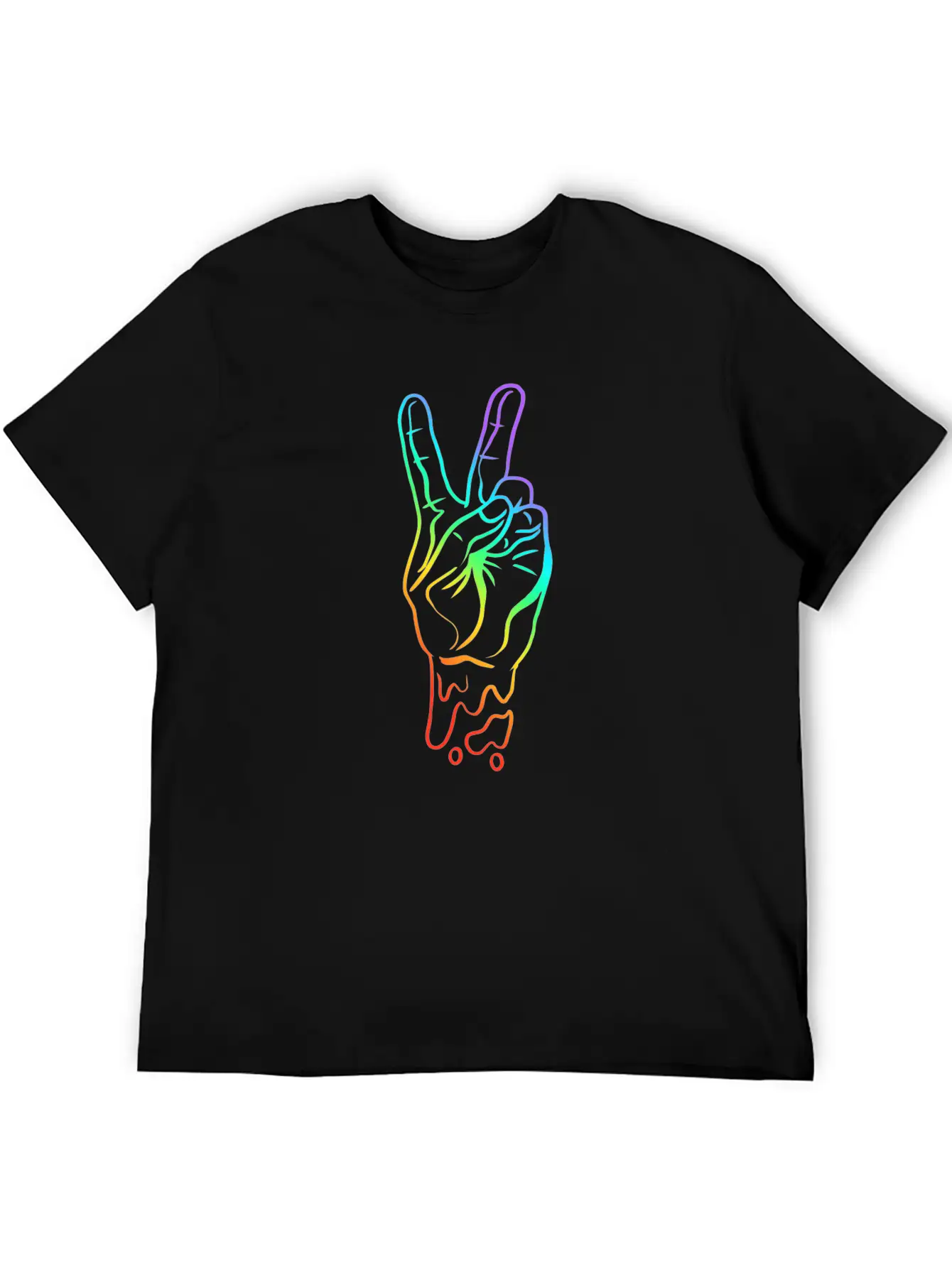 Peace Peace Hand Sign Rainbow Colors Breathable Soft Cotton T-Shirt – Timeless Casual Look