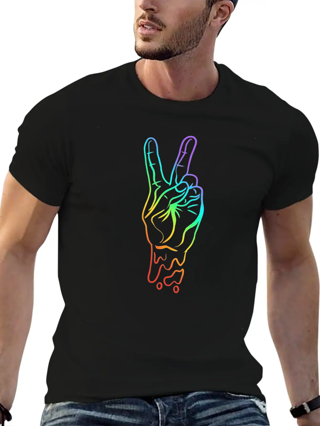 Peace Peace Hand Sign Rainbow Colors Breathable Soft Cotton T-Shirt – Timeless Casual Look