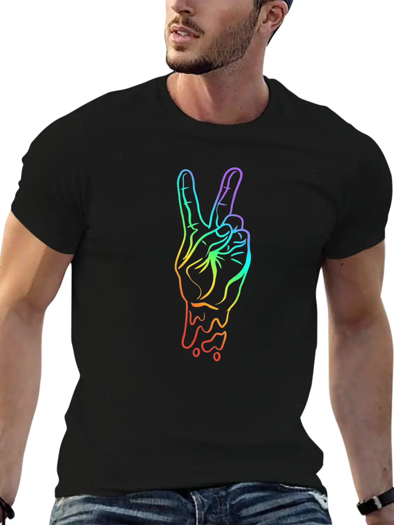 Peace Peace Hand Sign Rainbow Colors Breathable Soft Cotton T-Shirt – Timeless Casual Look