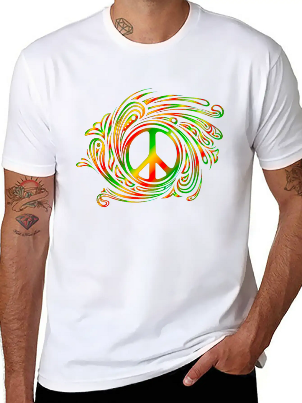 Peace Symbol Red Yellow Green Gradient Colors Classic Fit Graphic Tee For Daily Comfort – Unisex Cotton Shirt
