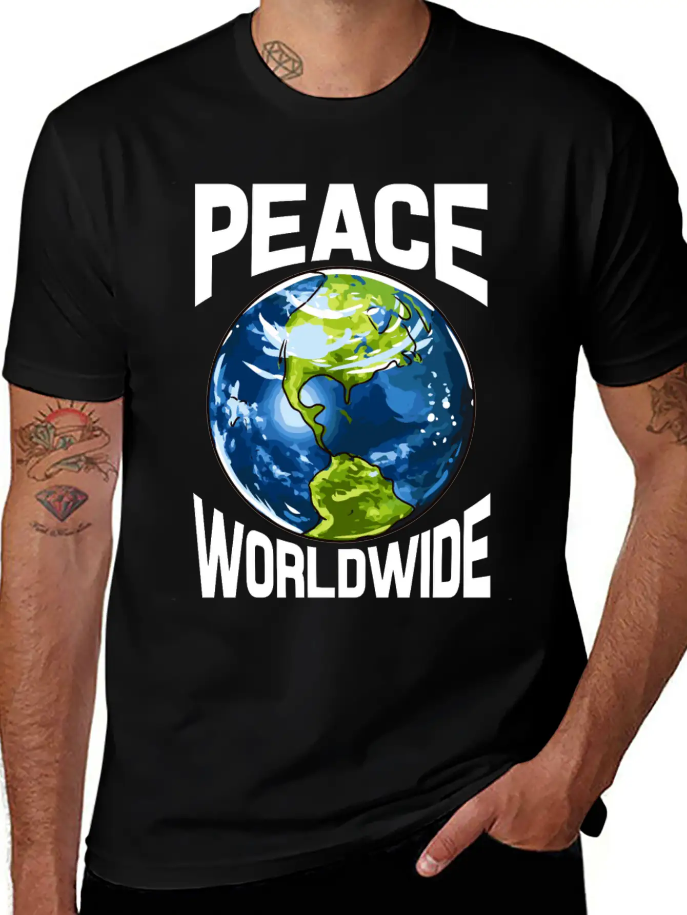 Peace Worldwide Mother Earth Pacifist Hipster Stylish Everyday T-Shirt – Unisex Basic Cotton Tee