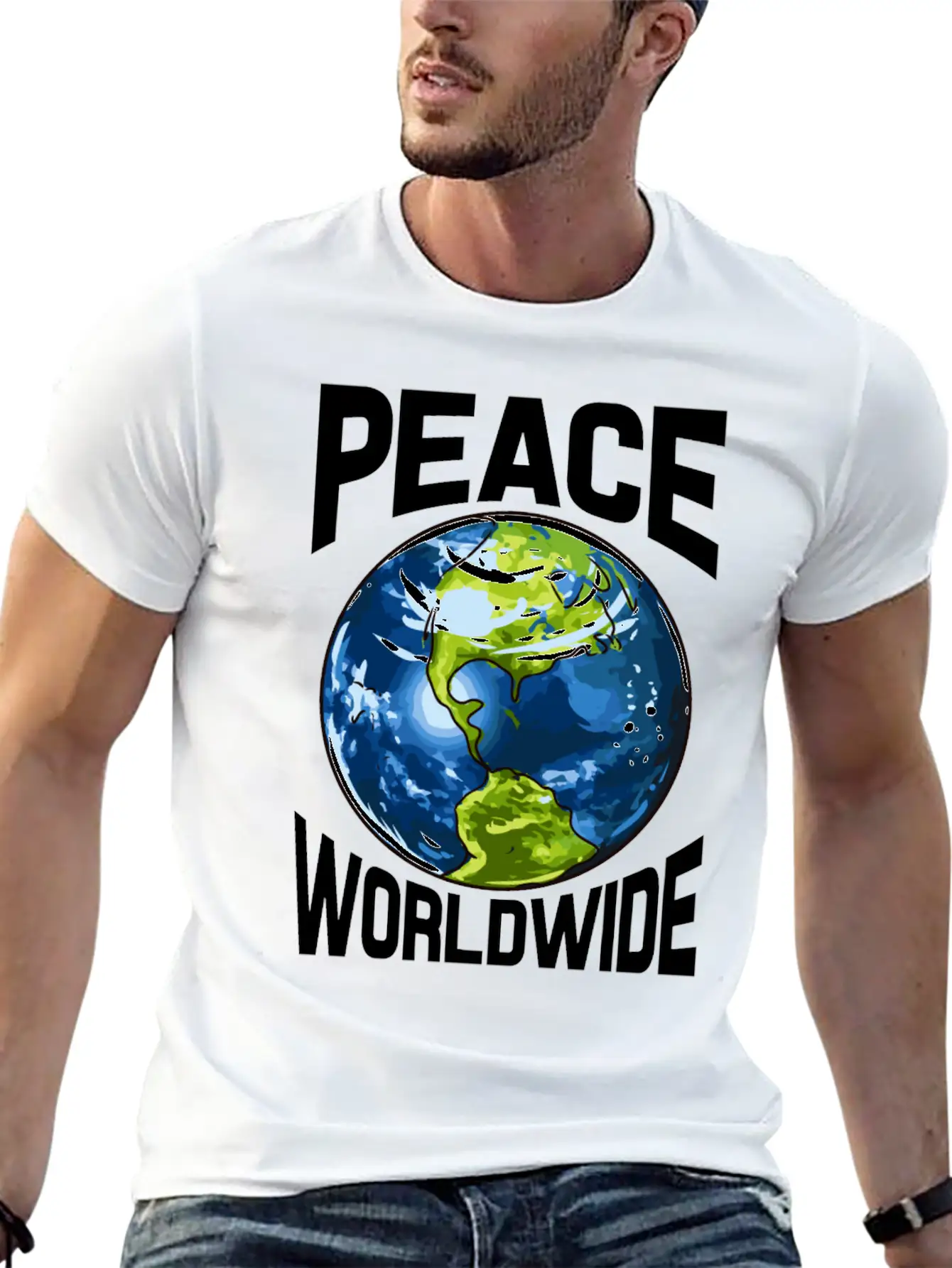 Peace Worldwide Mother Earth Pacifist Hipster Stylish Everyday T-Shirt – Unisex Basic Cotton Tee