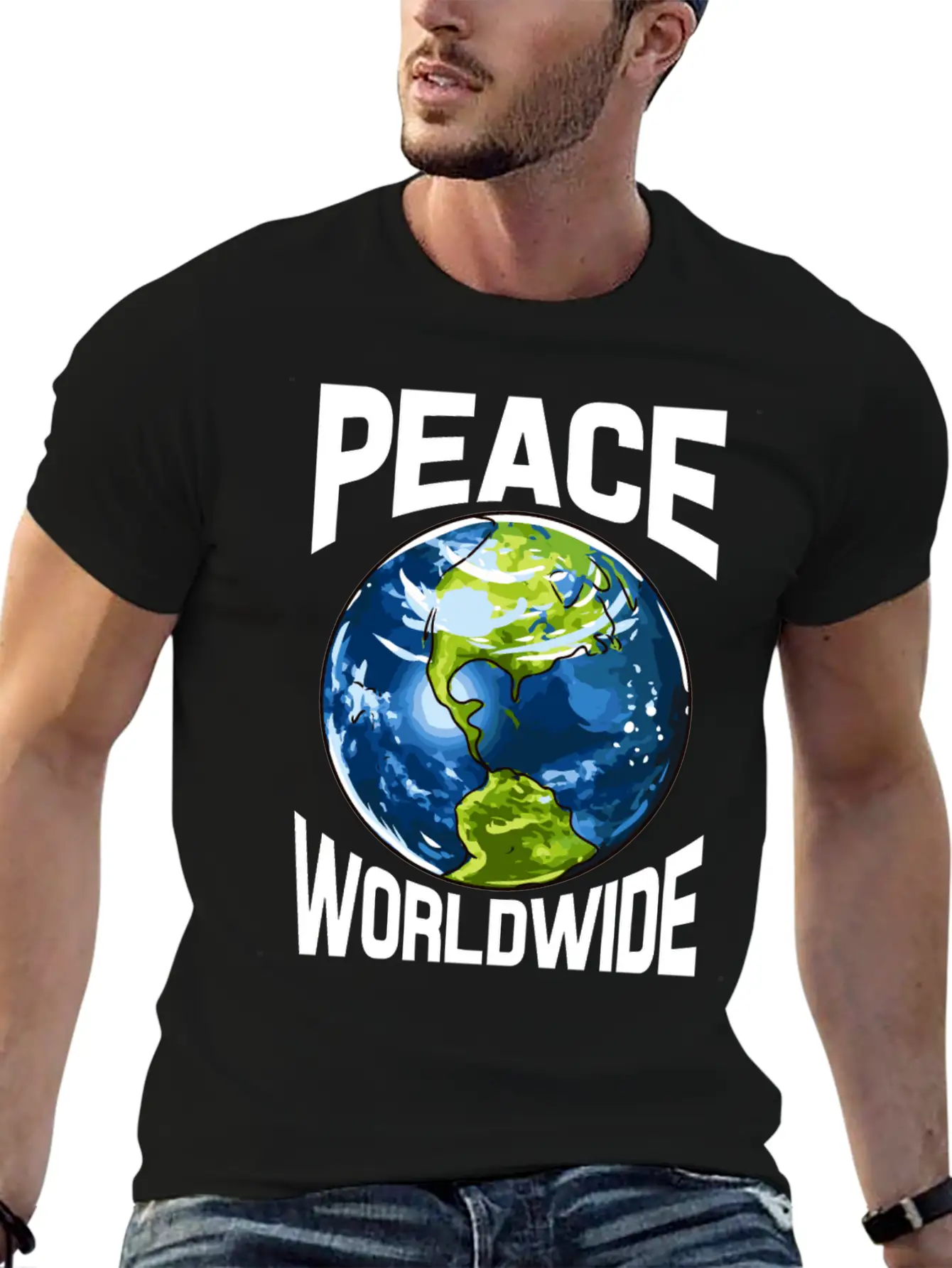 Peace Worldwide Mother Earth Pacifist Hipster Stylish Everyday T-Shirt – Unisex Basic Cotton Tee