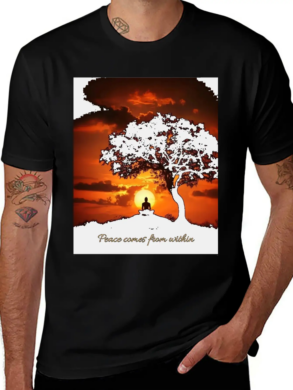 Peaceful Sunset Meditation Stylish Everyday T-Shirt – Unisex Basic Cotton Tee