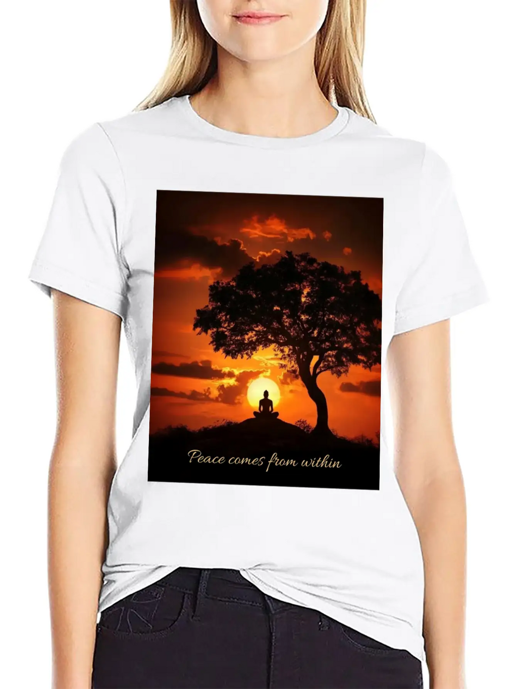 Peaceful Sunset Meditation Stylish Everyday T-Shirt – Unisex Basic Cotton Tee