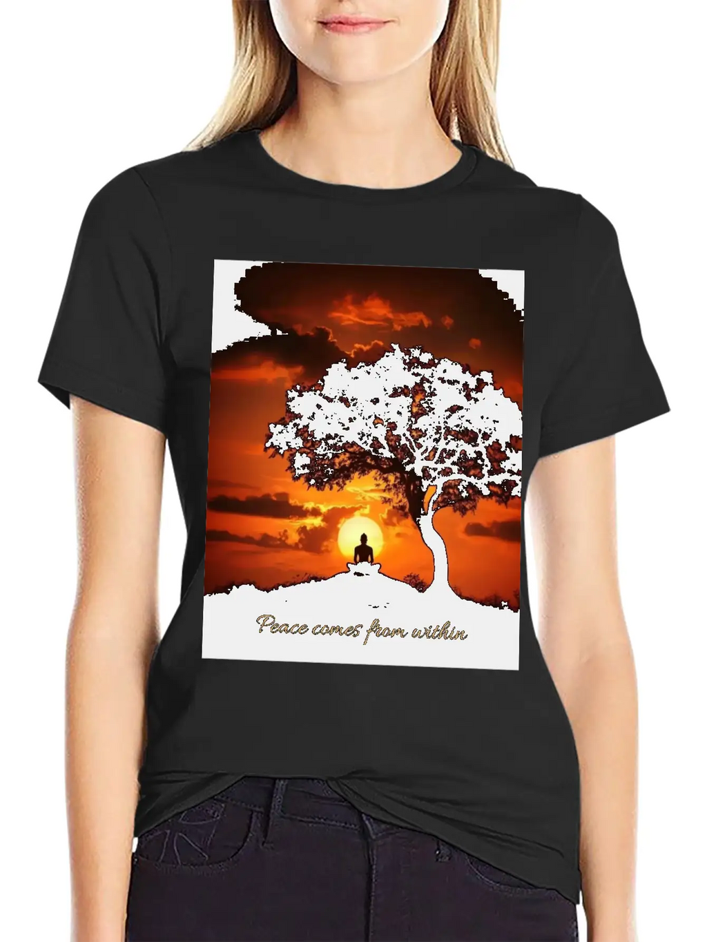 Peaceful Sunset Meditation Stylish Everyday T-Shirt – Unisex Basic Cotton Tee