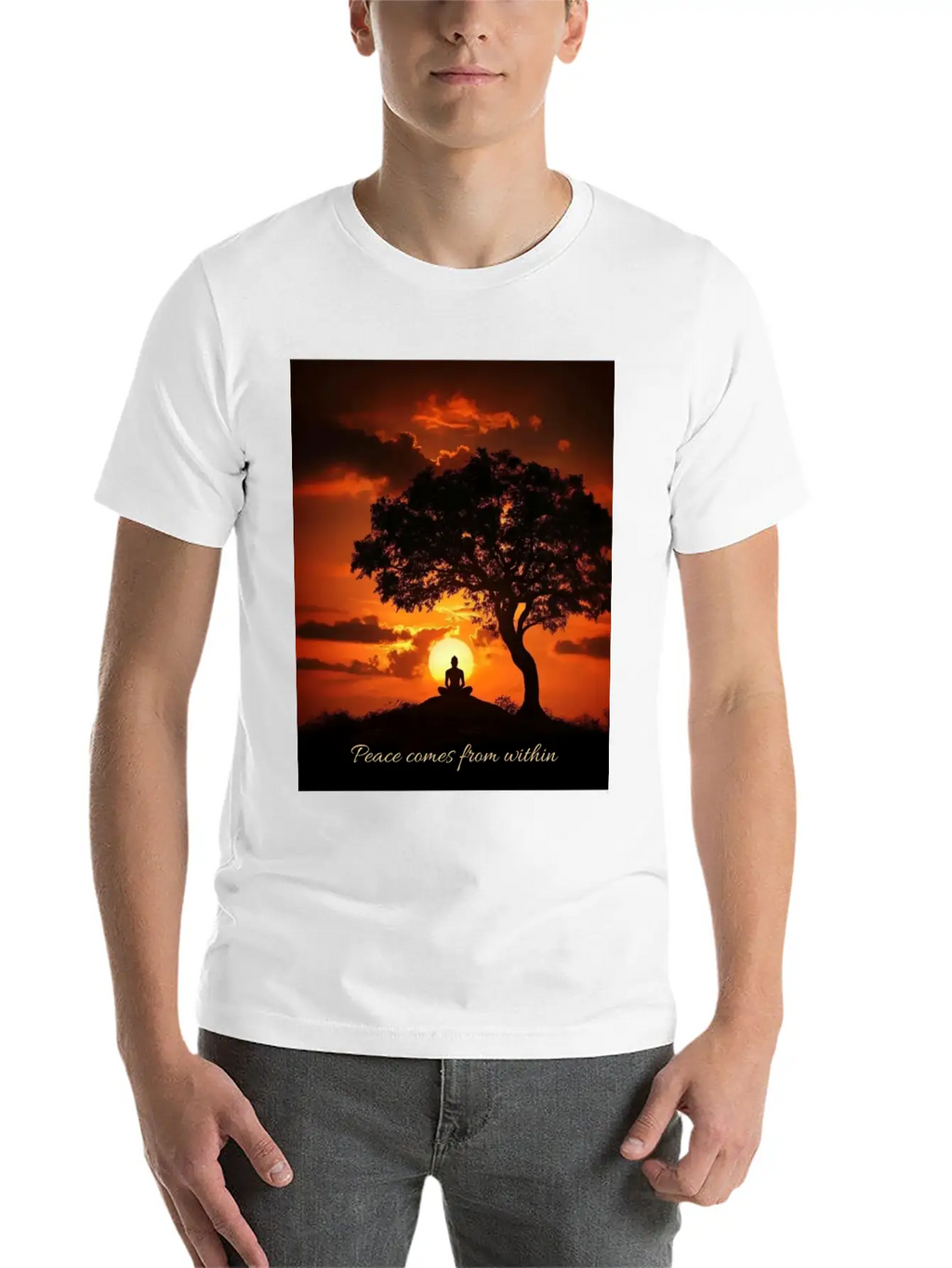 Peaceful Sunset Meditation Stylish Everyday T-Shirt – Unisex Basic Cotton Tee