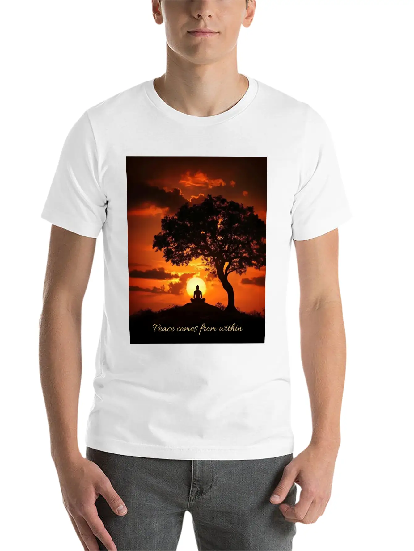 Peaceful Sunset Meditation Stylish Everyday T-Shirt – Unisex Basic Cotton Tee