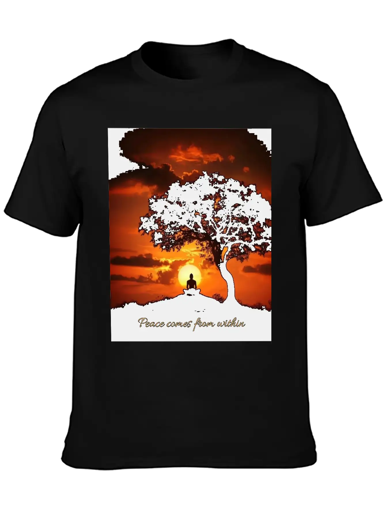 Peaceful Sunset Meditation Stylish Everyday T-Shirt – Unisex Basic Cotton Tee