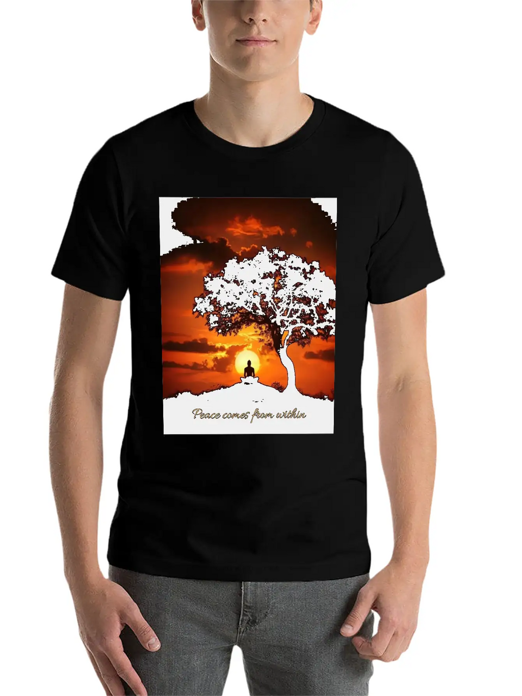 Peaceful Sunset Meditation Stylish Everyday T-Shirt – Unisex Basic Cotton Tee