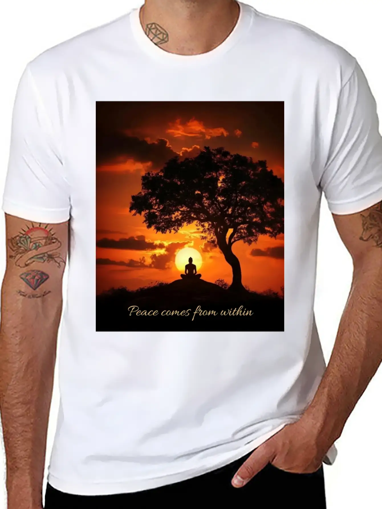 Peaceful Sunset Meditation Stylish Everyday T-Shirt – Unisex Basic Cotton Tee