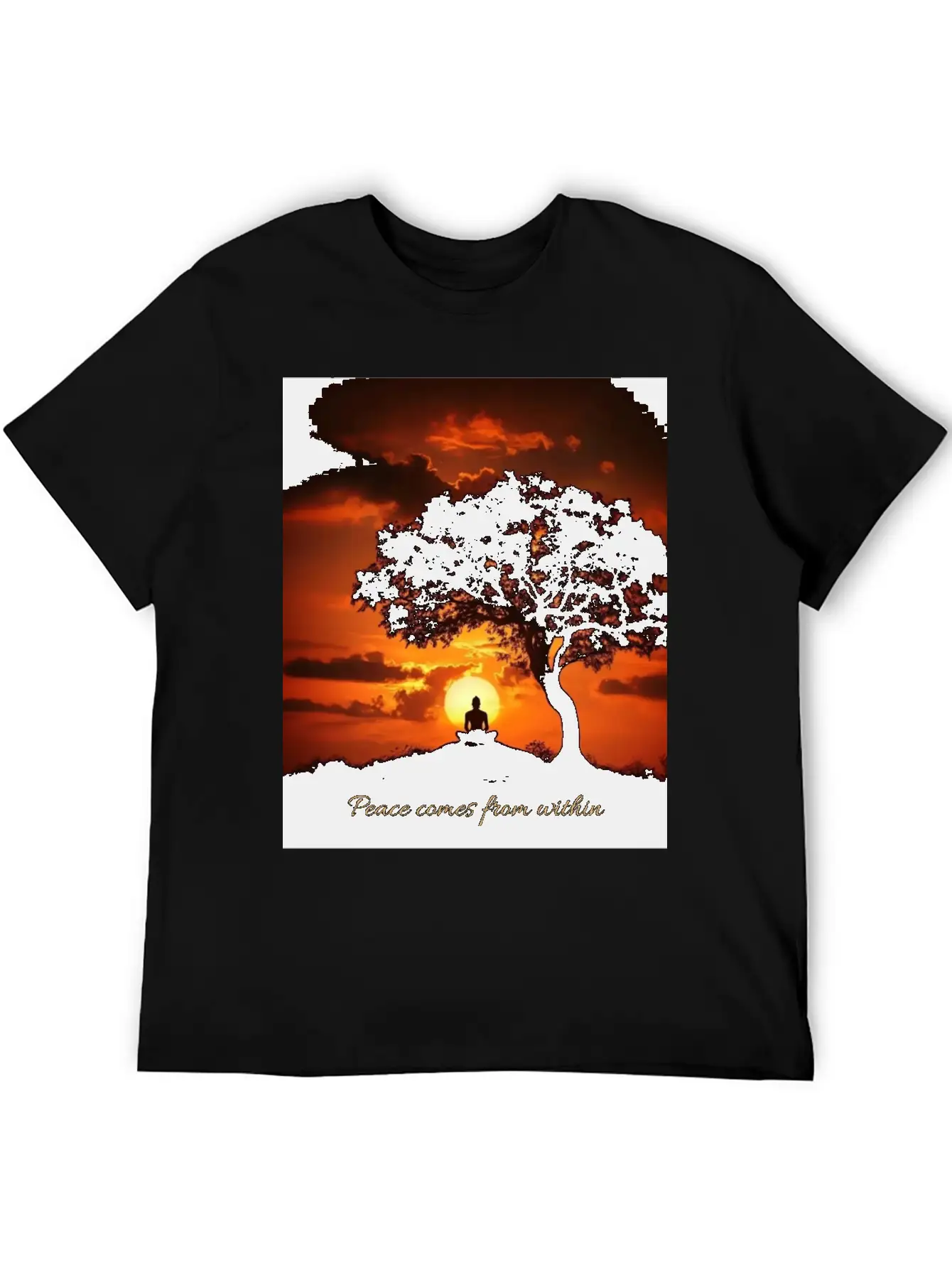 Peaceful Sunset Meditation Stylish Everyday T-Shirt – Unisex Basic Cotton Tee