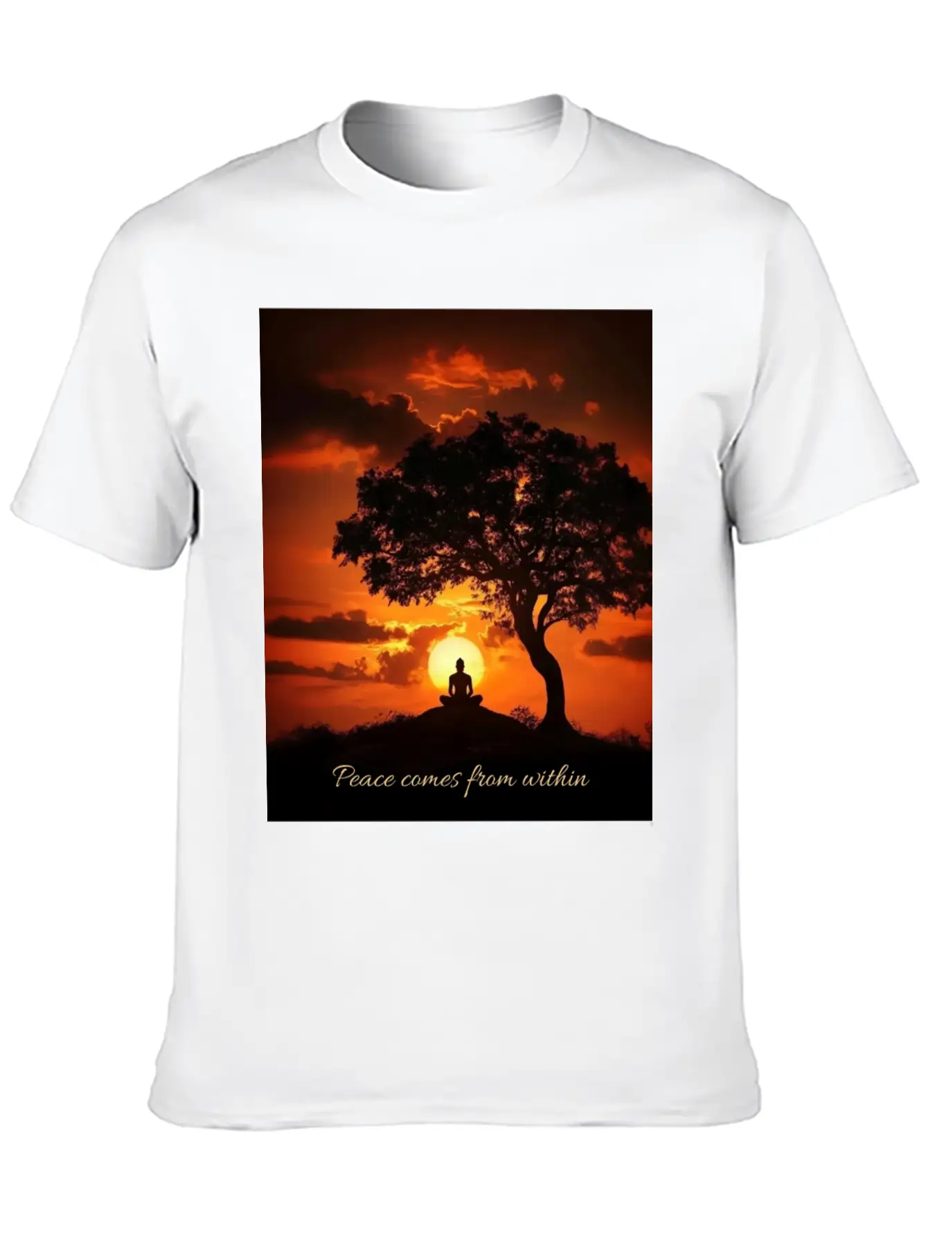 Peaceful Sunset Meditation Stylish Everyday T-Shirt – Unisex Basic Cotton Tee