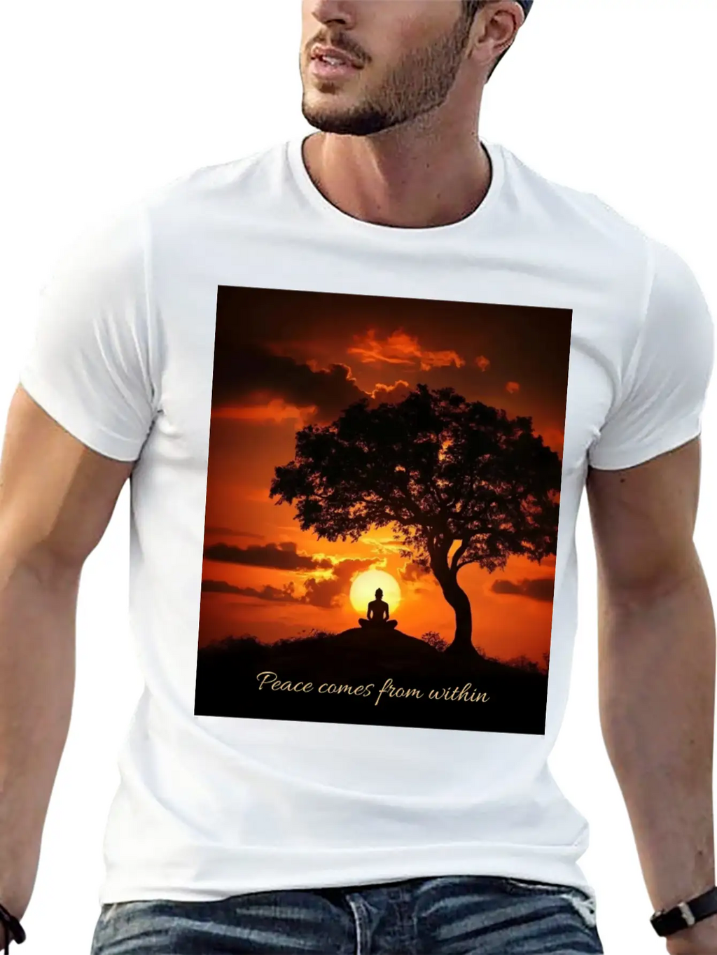 Peaceful Sunset Meditation Stylish Everyday T-Shirt – Unisex Basic Cotton Tee