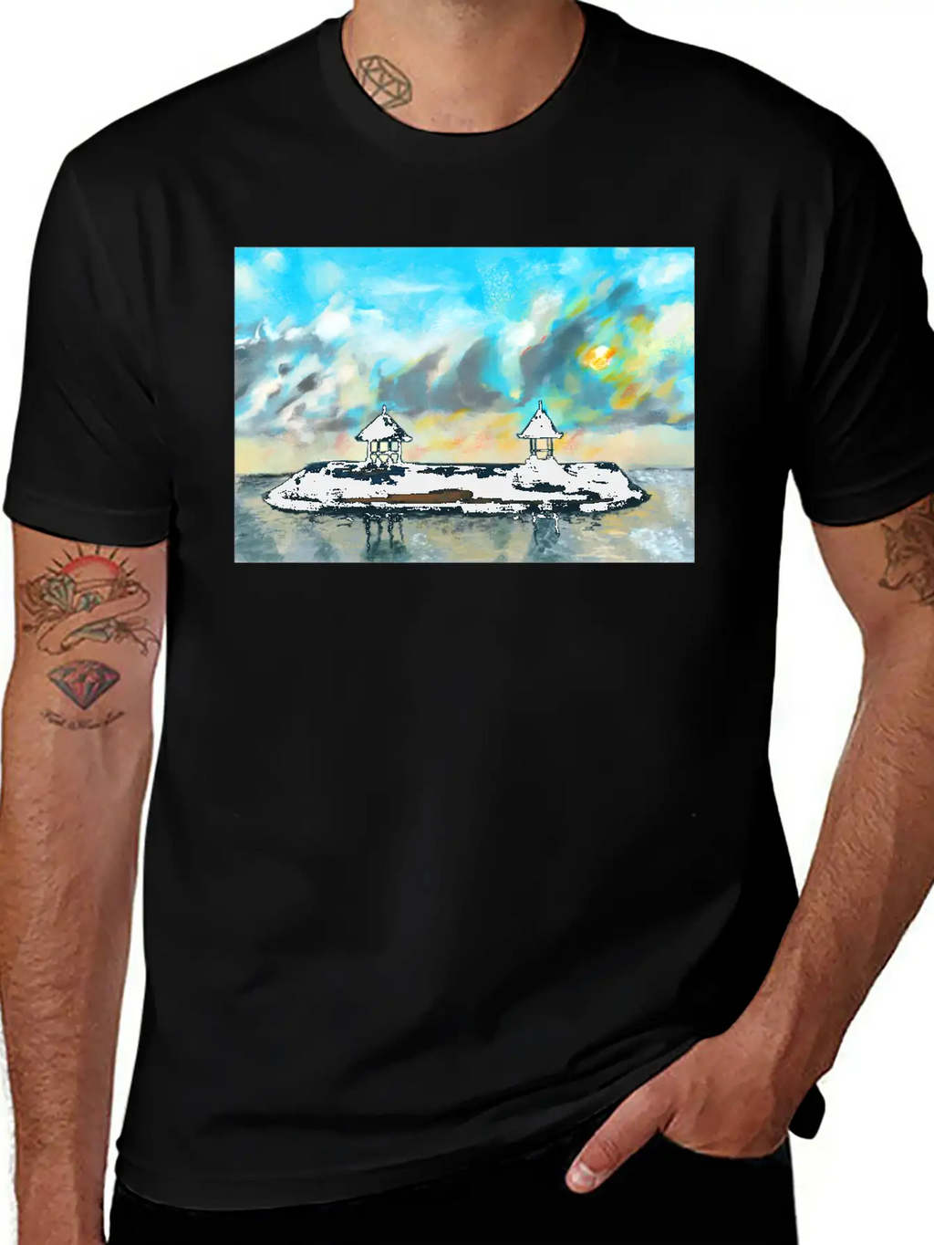 Peaceful Sunset On Beach Scene With Acrylic Breathable Soft Cotton T-Shirt – Timeless Casual Look
