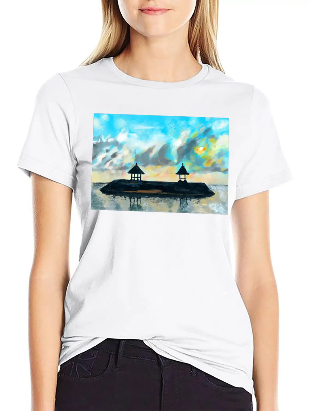 Peaceful Sunset On Beach Scene With Acrylic Breathable Soft Cotton T-Shirt – Timeless Casual Look