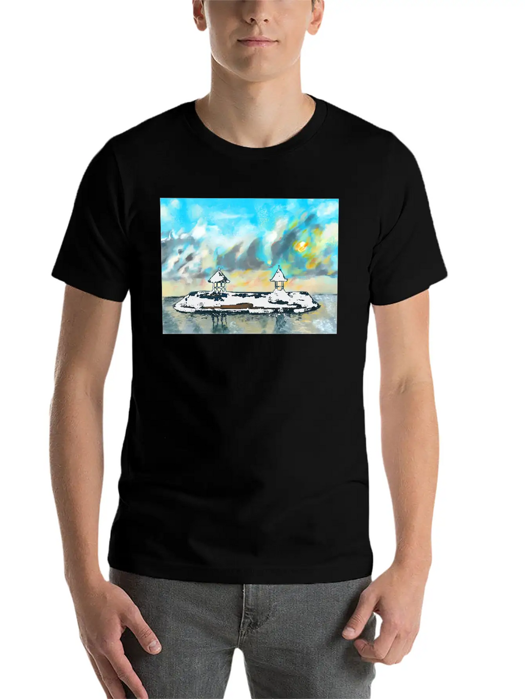 Peaceful Sunset On Beach Scene With Acrylic Breathable Soft Cotton T-Shirt – Timeless Casual Look