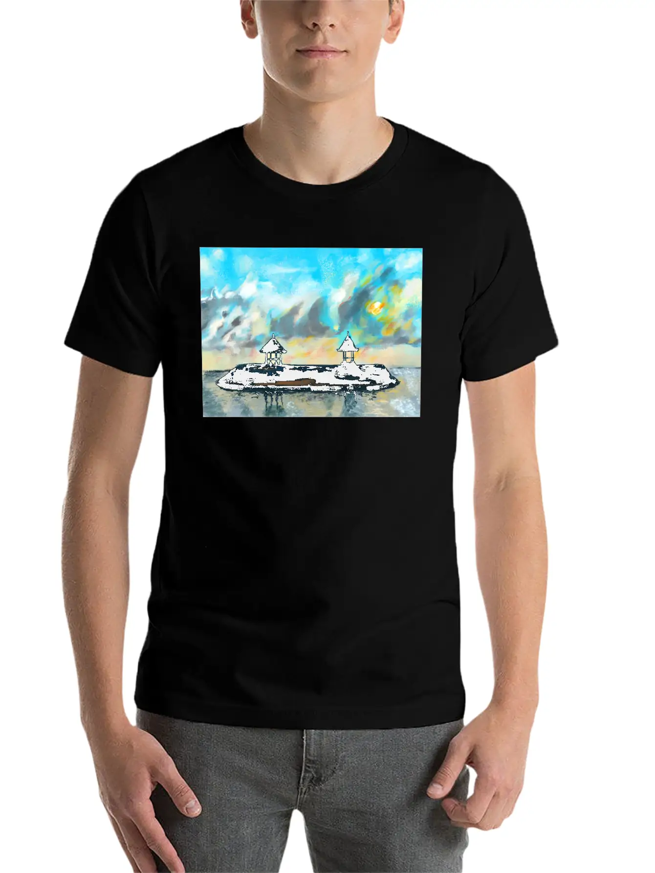 Peaceful Sunset On Beach Scene With Acrylic Breathable Soft Cotton T-Shirt – Timeless Casual Look