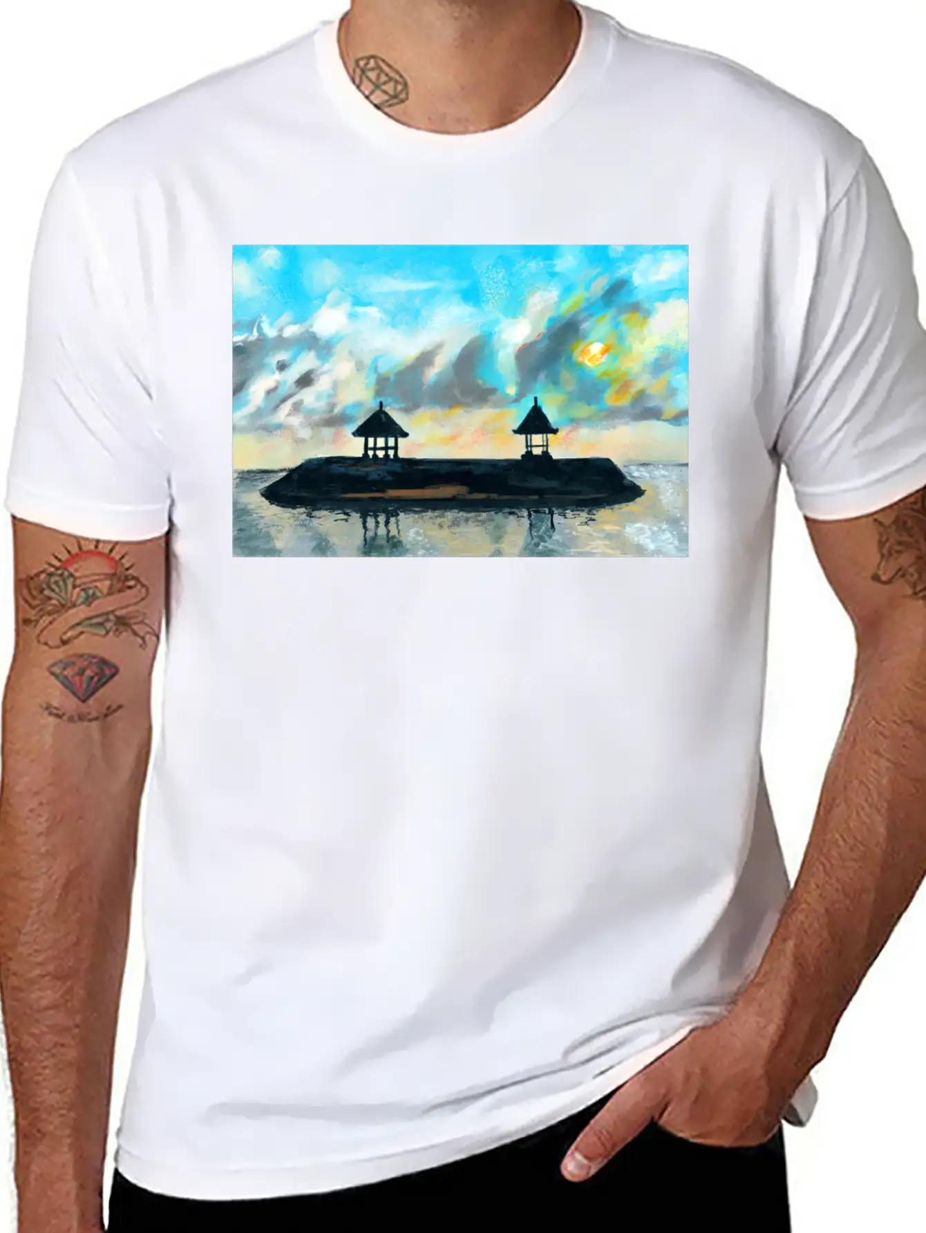 Peaceful Sunset On Beach Scene With Acrylic Breathable Soft Cotton T-Shirt – Timeless Casual Look