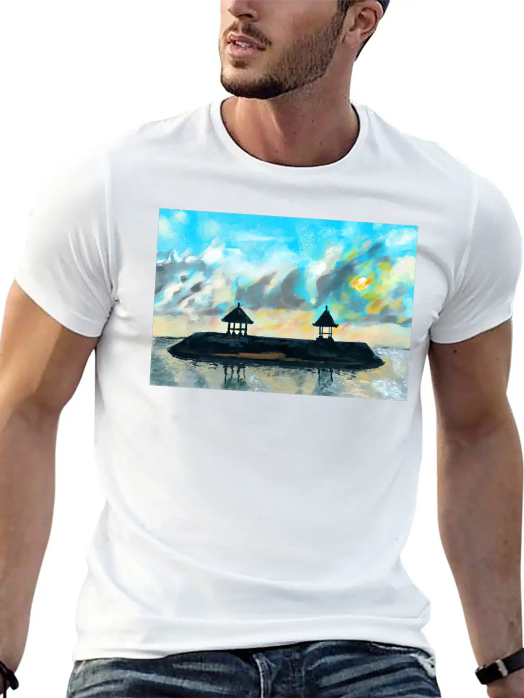 Peaceful Sunset On Beach Scene With Acrylic Breathable Soft Cotton T-Shirt – Timeless Casual Look