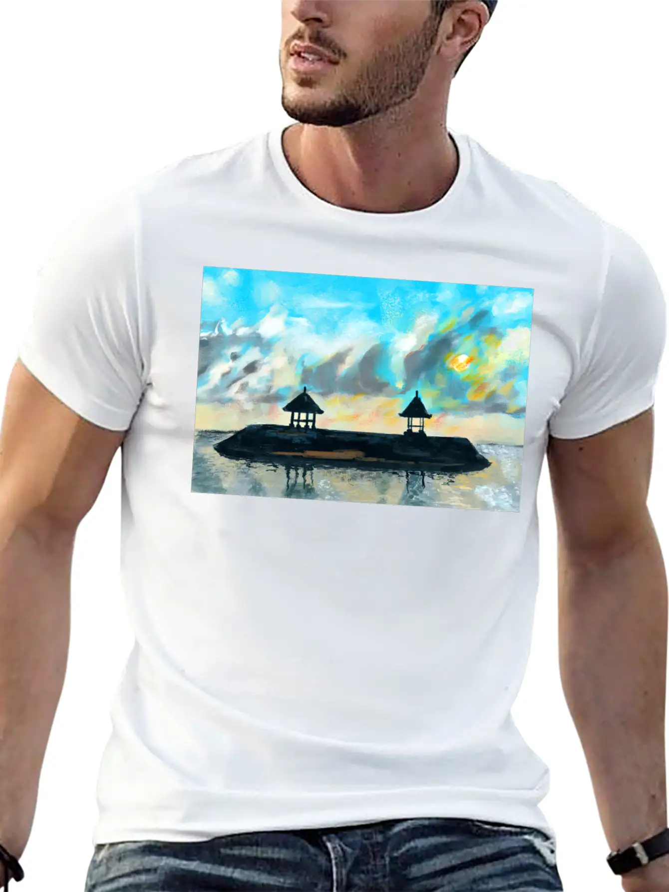 Peaceful Sunset On Beach Scene With Acrylic Breathable Soft Cotton T-Shirt – Timeless Casual Look