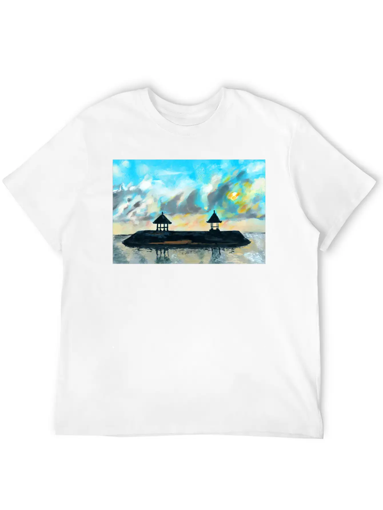 Peaceful Sunset On Beach Scene With Acrylic Breathable Soft Cotton T-Shirt – Timeless Casual Look