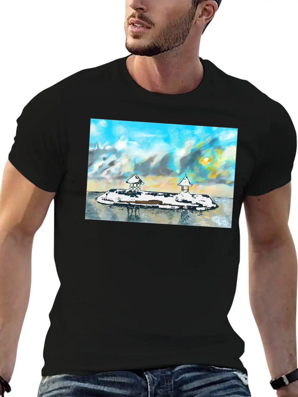 Peaceful Sunset On Beach Scene With Acrylic Breathable Soft Cotton T-Shirt – Timeless Casual Look