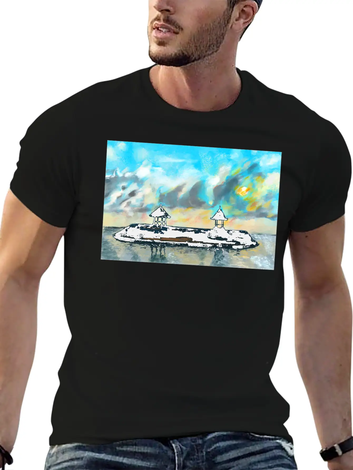 Peaceful Sunset On Beach Scene With Acrylic Breathable Soft Cotton T-Shirt – Timeless Casual Look