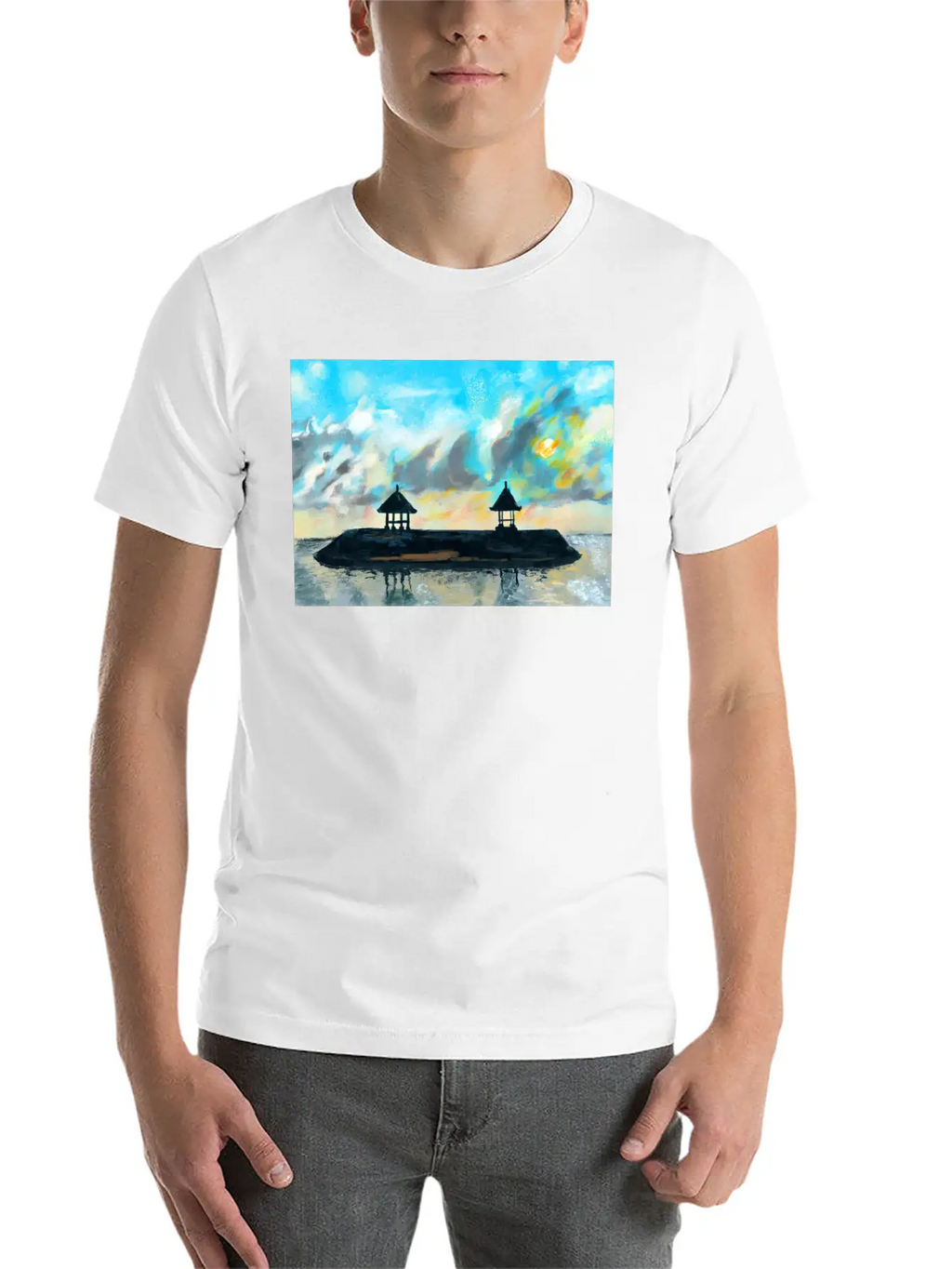 Peaceful Sunset On Beach Scene With Acrylic Breathable Soft Cotton T-Shirt – Timeless Casual Look