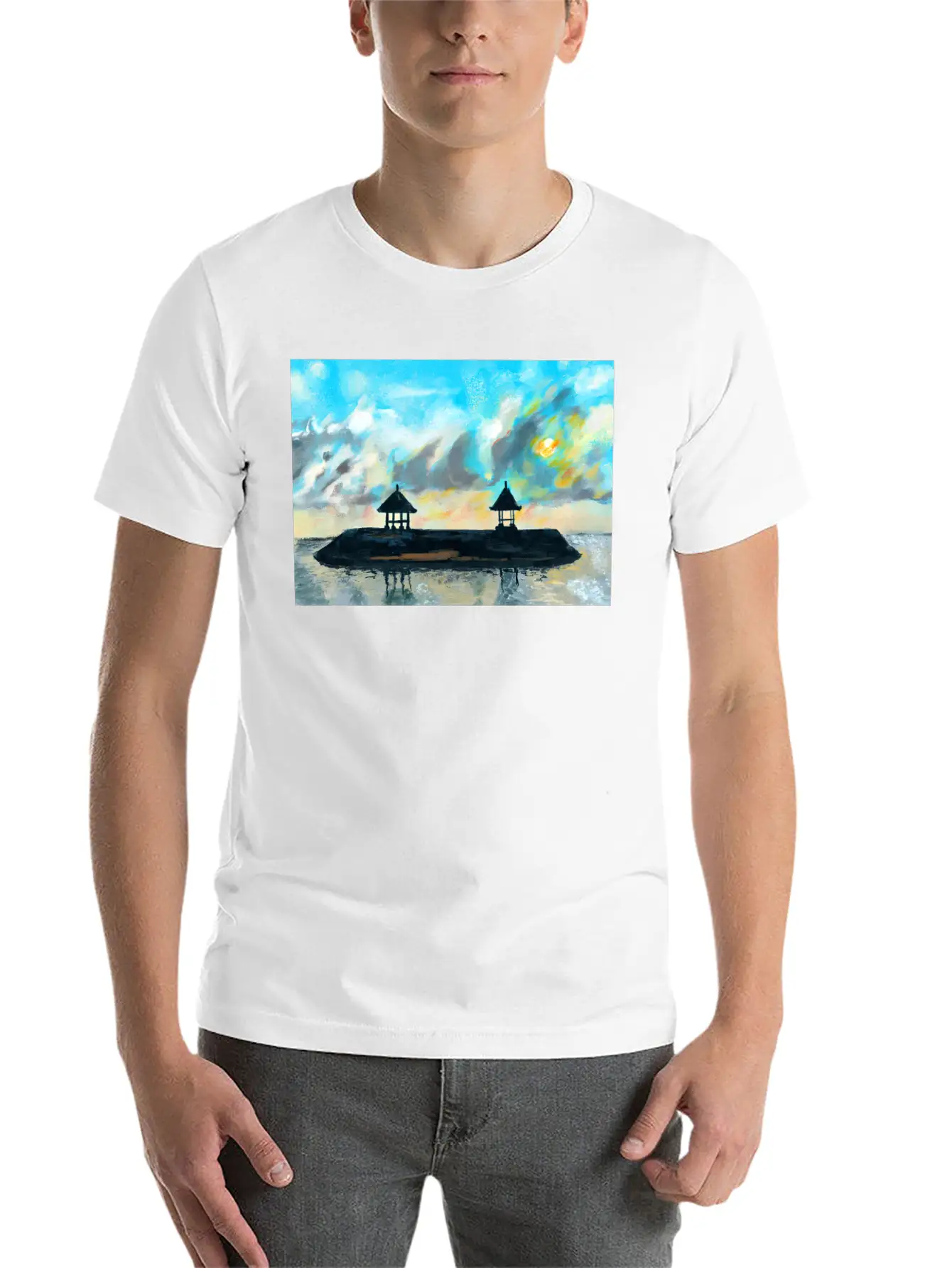Peaceful Sunset On Beach Scene With Acrylic Breathable Soft Cotton T-Shirt – Timeless Casual Look