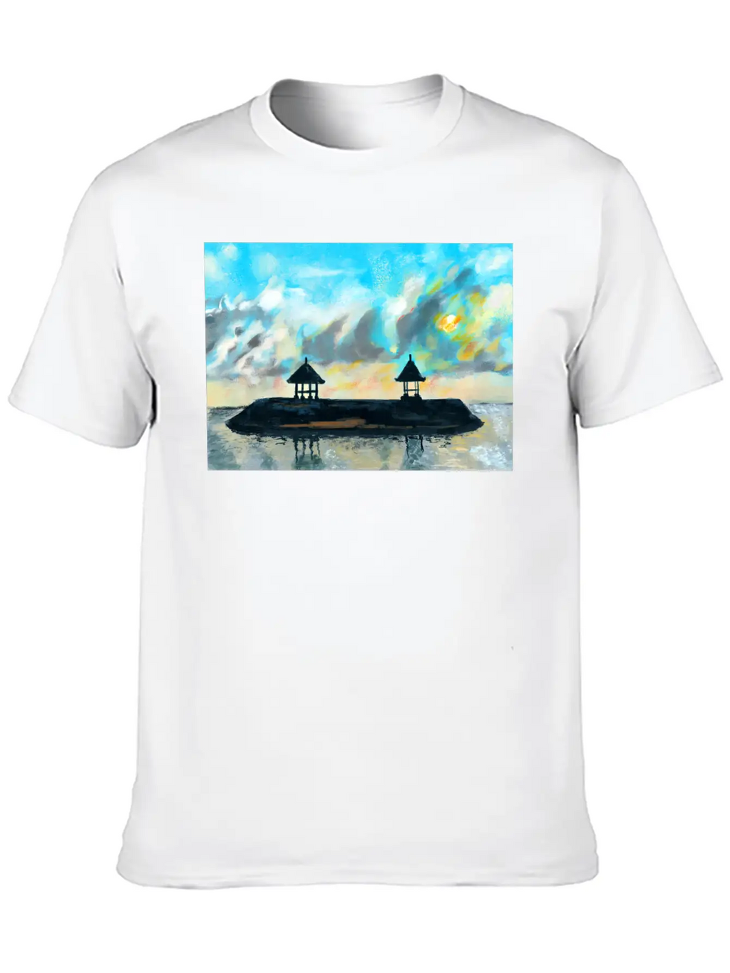 Peaceful Sunset On Beach Scene With Acrylic Breathable Soft Cotton T-Shirt – Timeless Casual Look