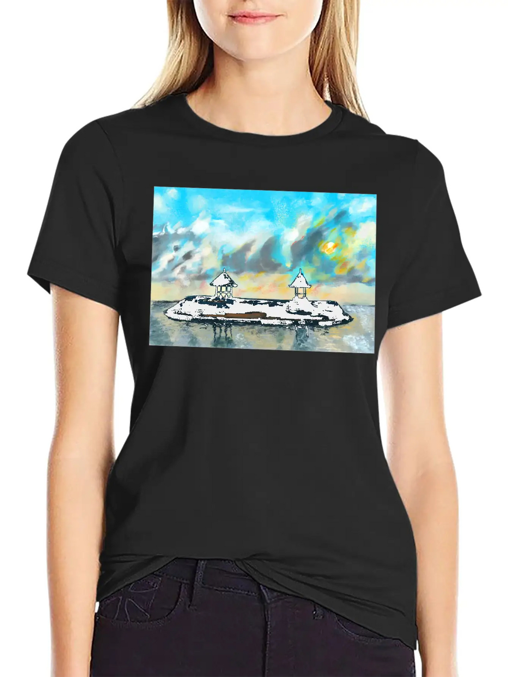 Peaceful Sunset On Beach Scene With Acrylic Breathable Soft Cotton T-Shirt – Timeless Casual Look