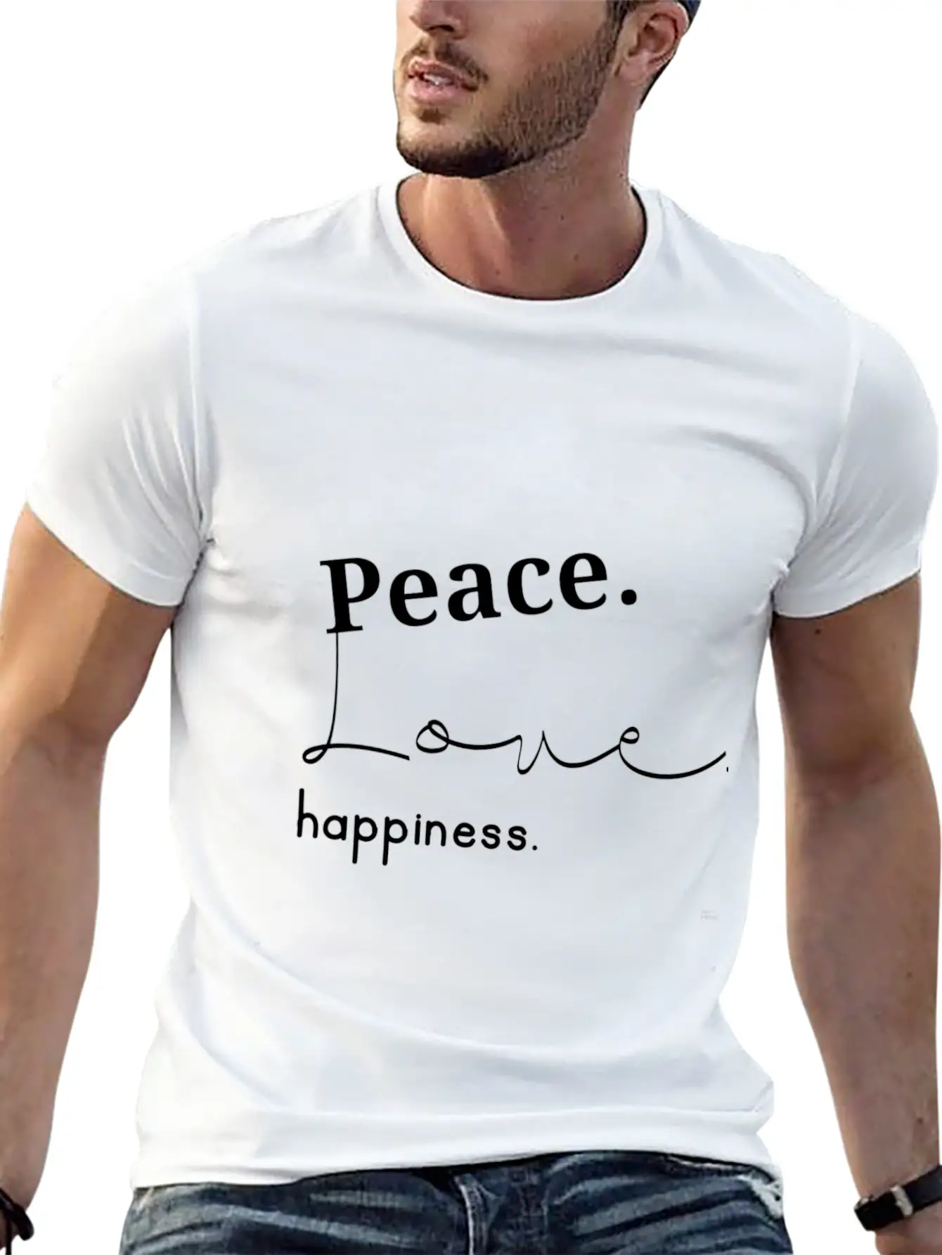 Peace,love And Happiness Breathable Soft Cotton T-Shirt – Timeless Casual Look
