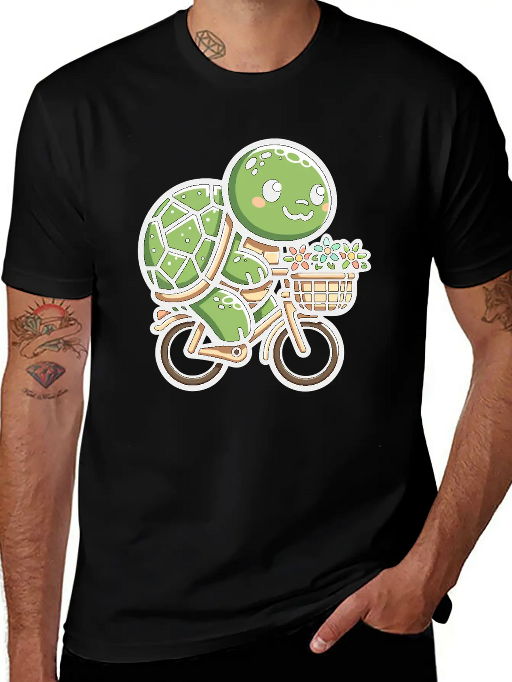 Pedaling Petals: Turtle's Flower Delivery Essential Cotton Tee For Daily Outfits – Unisex Style