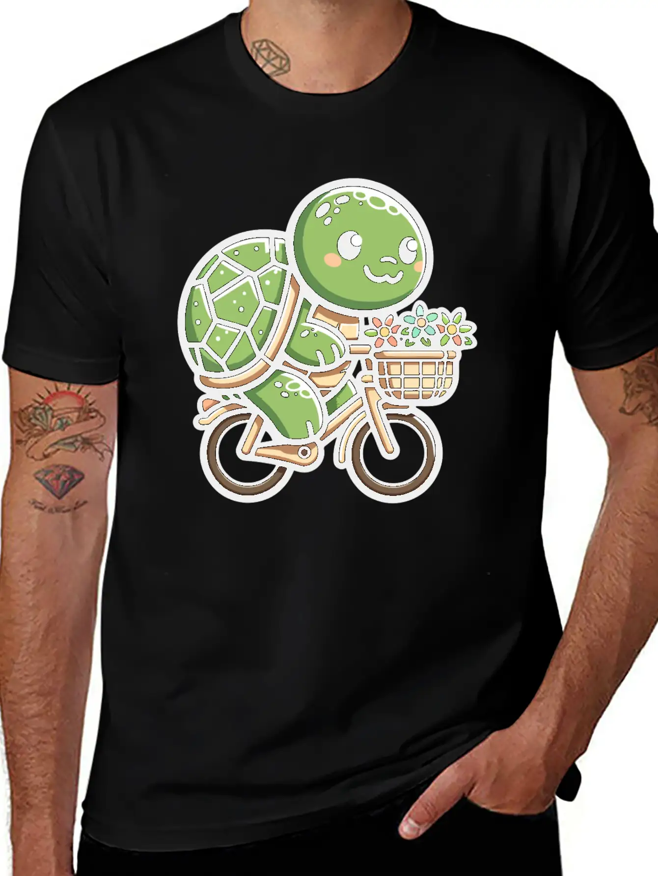 Pedaling Petals: Turtle's Flower Delivery Essential Cotton Tee For Daily Outfits – Unisex Style
